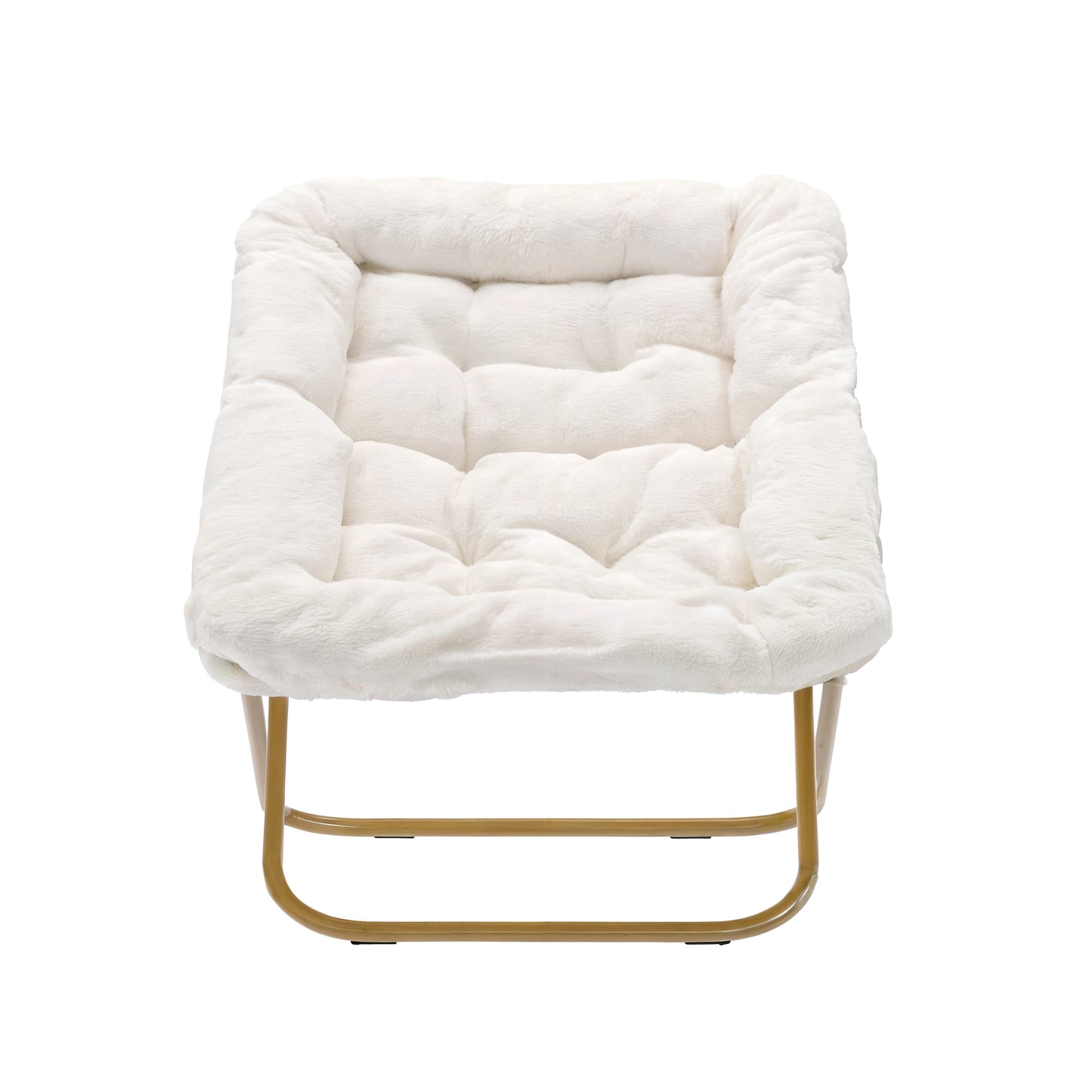Archer 28" Oversized Portable Faux Shearling Folding Saucer Chair for Dorm, Bedroom, Ivory Faux Shearling/Soft Gold Frame Ivory Faux Shearling Fabric/Soft Gold Frame FV-FSC-027-IV-SGD-GG