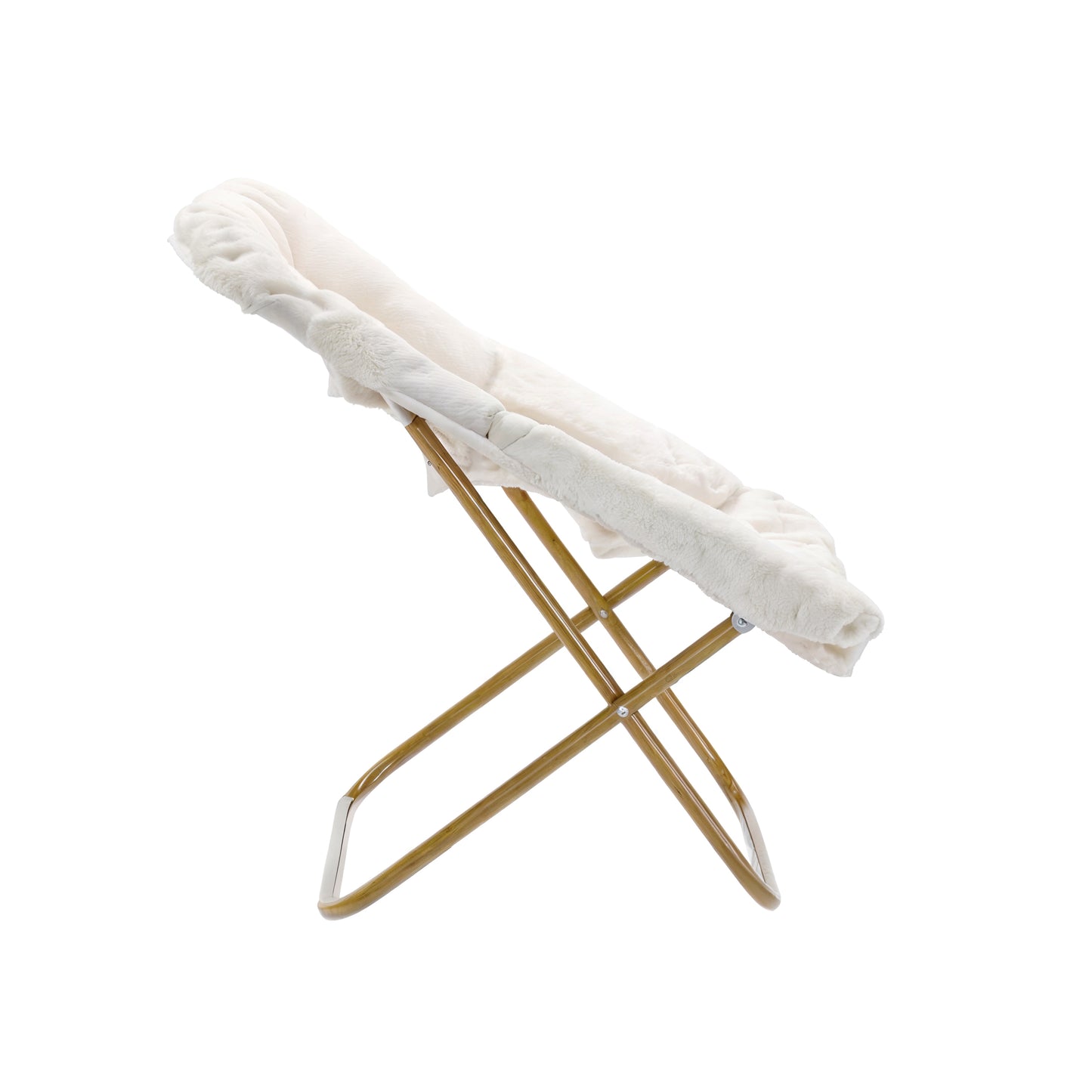 Archer 28" Oversized Portable Faux Shearling Folding Saucer Chair for Dorm, Bedroom, Ivory Faux Shearling/Soft Gold Frame Ivory Faux Shearling Fabric/Soft Gold Frame FV-FSC-027-IV-SGD-GG
