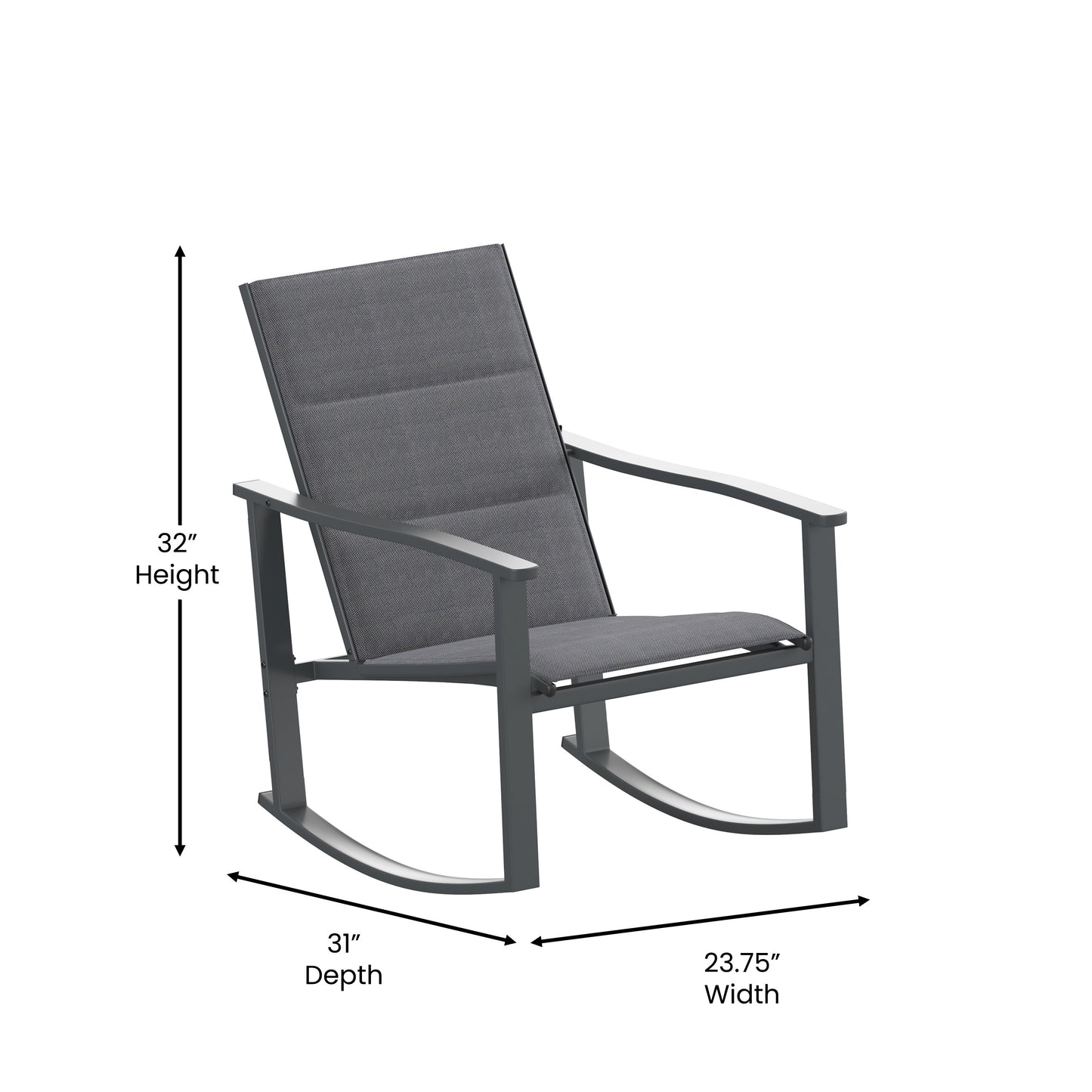 Brazos 3 Piece Outdoor Rocking Chair Bistro Set with Flex Comfort Material and Steel Framed Glass Top Table, Black/Black Black FV-FSC-2315-BLK-GG