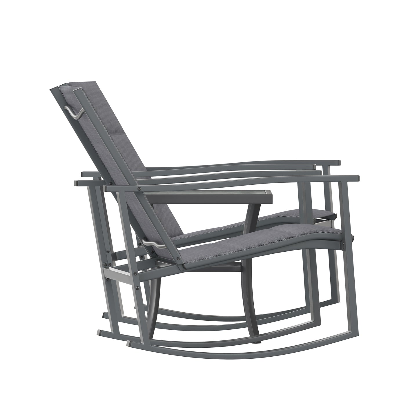 Brazos 3 Piece Outdoor Rocking Chair Bistro Set with Flex Comfort Material and Steel Framed Glass Top Table, Black/Black Black FV-FSC-2315-BLK-GG