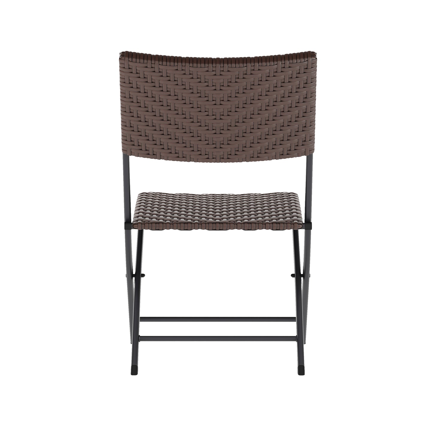 Rouen Three Piece Commercial Grade Foldable Bistro Set, Indoor/Outdoor PE Rattan Back, Seat and Table Top, Brown with Black Steel Frames Brown