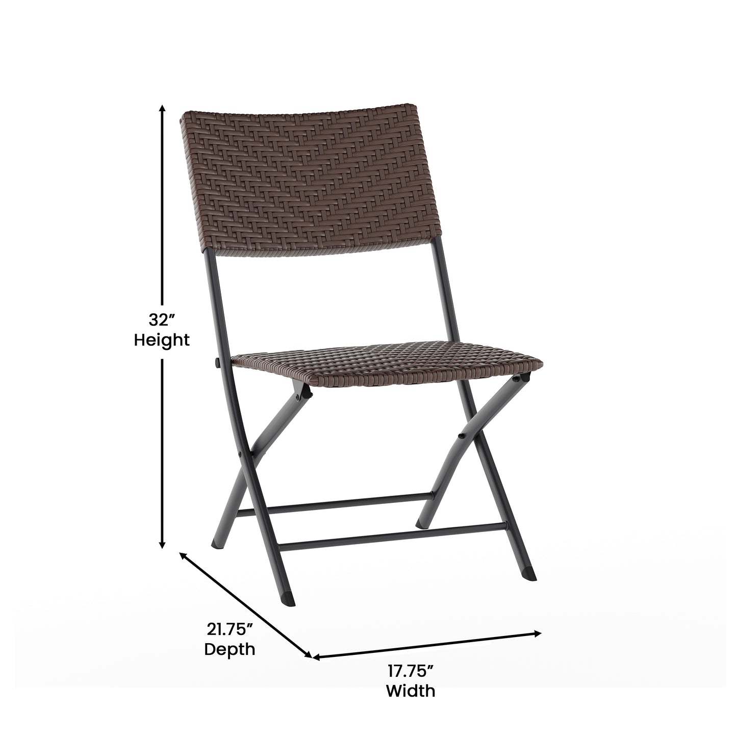 Rouen Three Piece Commercial Grade Foldable Bistro Set, Indoor/Outdoor PE Rattan Back, Seat and Table Top, Brown with Black Steel Frames Brown