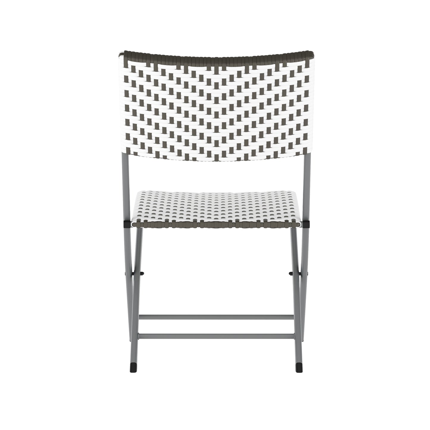 Rouen Three Piece Commercial Grade Foldable Bistro Set, Indoor/Outdoor PE Rattan Back, Seat and Table Top, Gray/White with Charcoal Steel Frame Gray & White