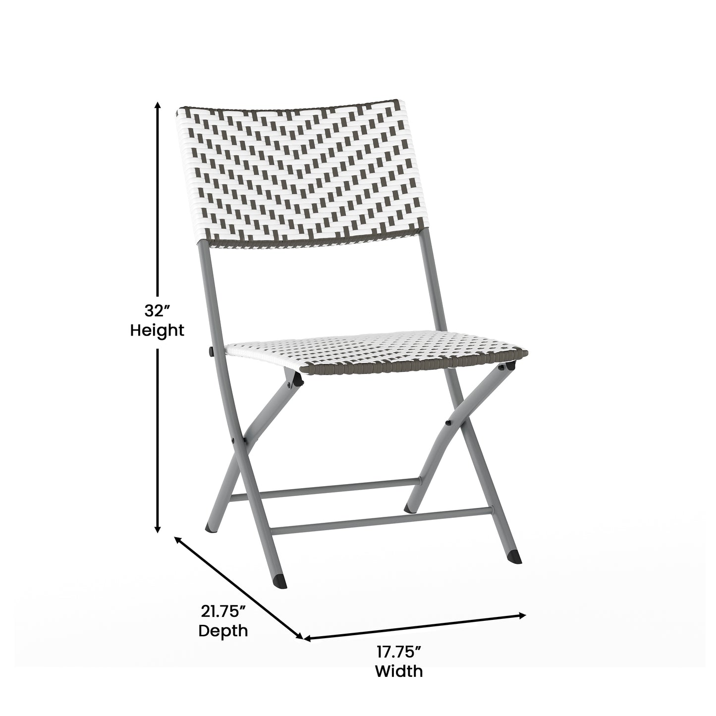 Rouen Three Piece Commercial Grade Foldable Bistro Set, Indoor/Outdoor PE Rattan Back, Seat and Table Top, Gray/White with Charcoal Steel Frame Gray & White