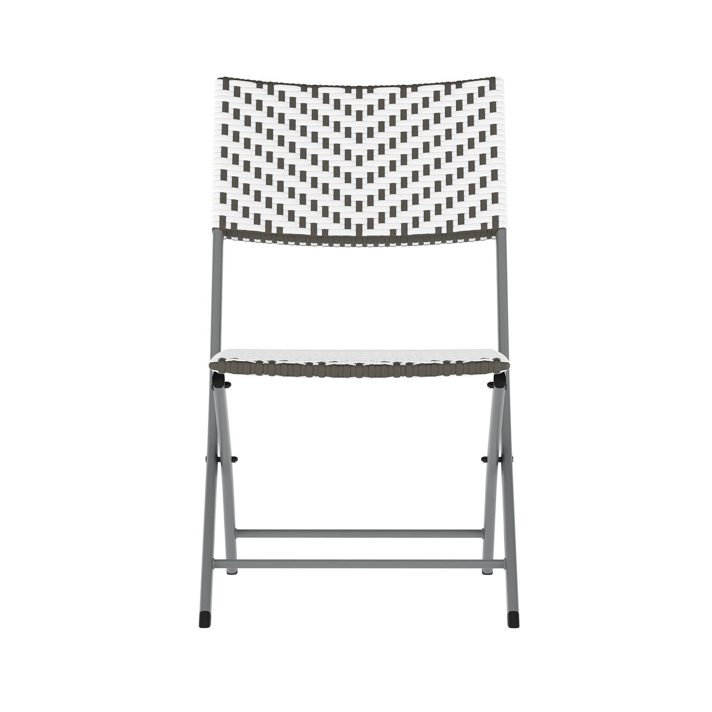 Rouen Three Piece Commercial Grade Foldable Bistro Set, Indoor/Outdoor PE Rattan Back, Seat and Table Top, Gray/White with Charcoal Steel Frame Gray & White