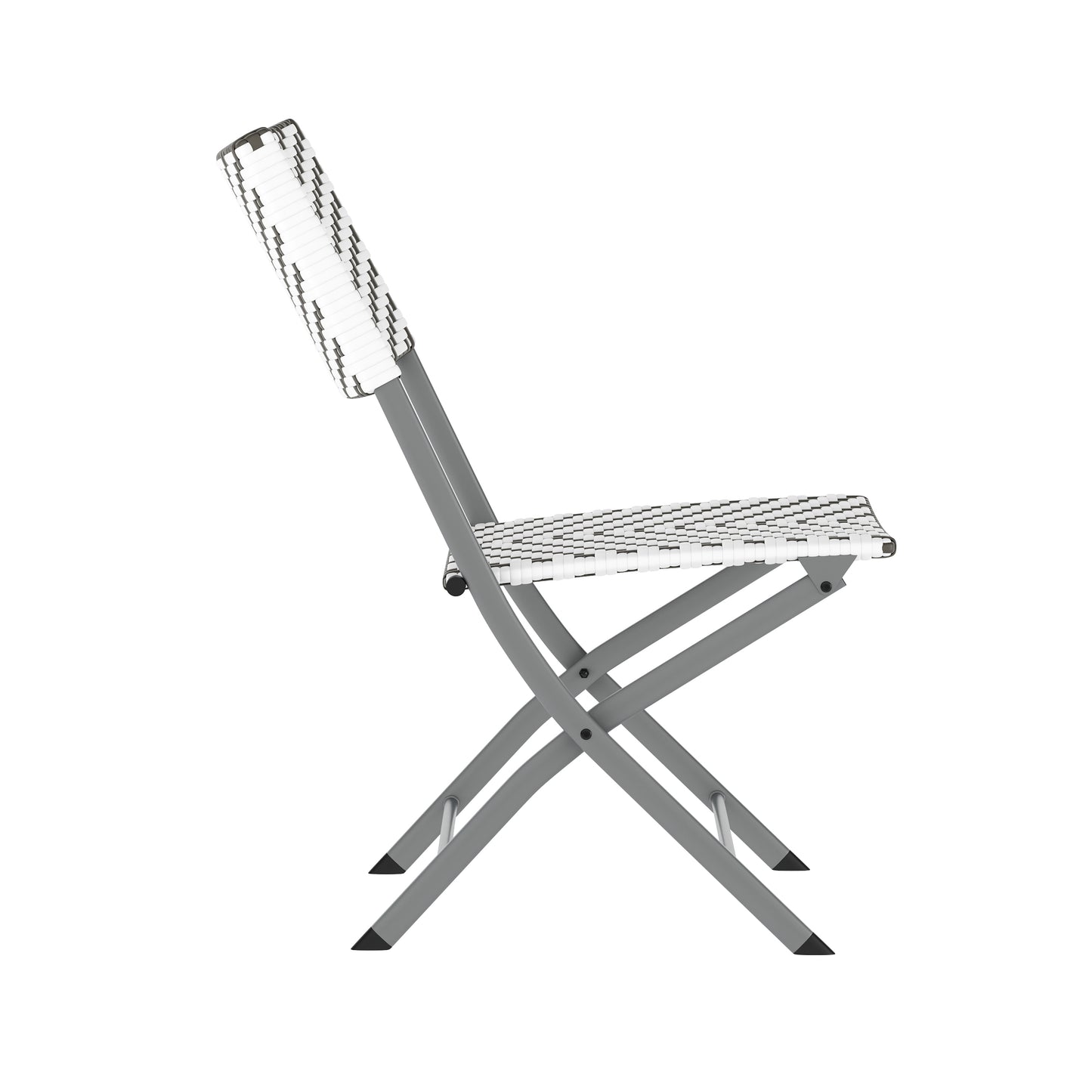 Rouen Three Piece Commercial Grade Foldable Bistro Set, Indoor/Outdoor PE Rattan Back, Seat and Table Top, Gray/White with Charcoal Steel Frame Gray & White