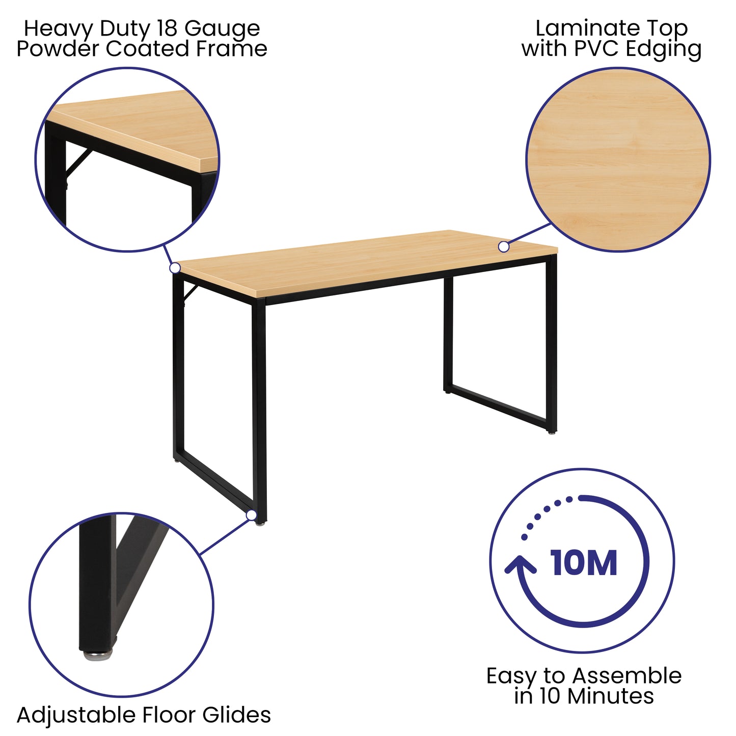Tiverton Industrial Modern Desk - Commercial Grade Office Computer Desk and Home Office Desk - 47" Long (Maple/Black) Maple Top/Black Frame