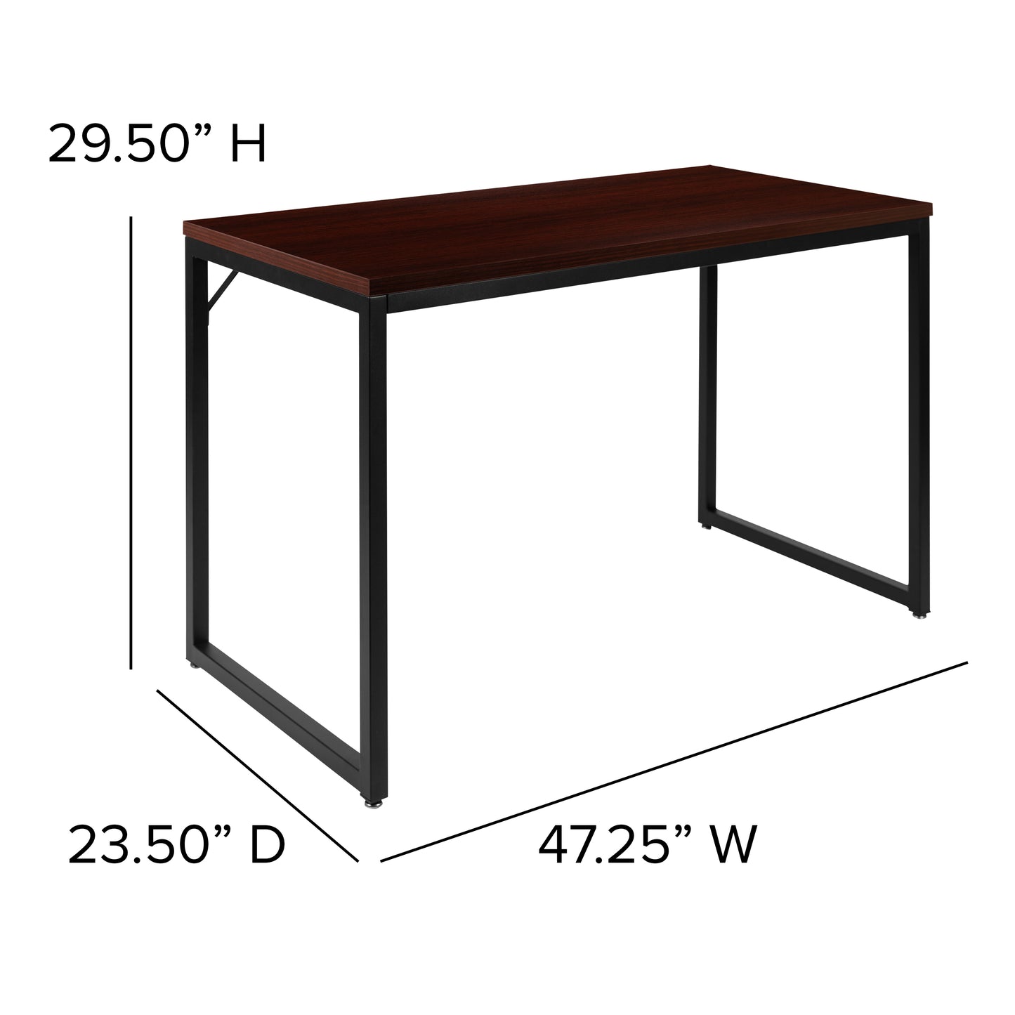 Tiverton Industrial Modern Desk - Commercial Grade Office Computer Desk and Home Office Desk - 47" Long (Mahogany/Black) Mahogany Top/Black Frame