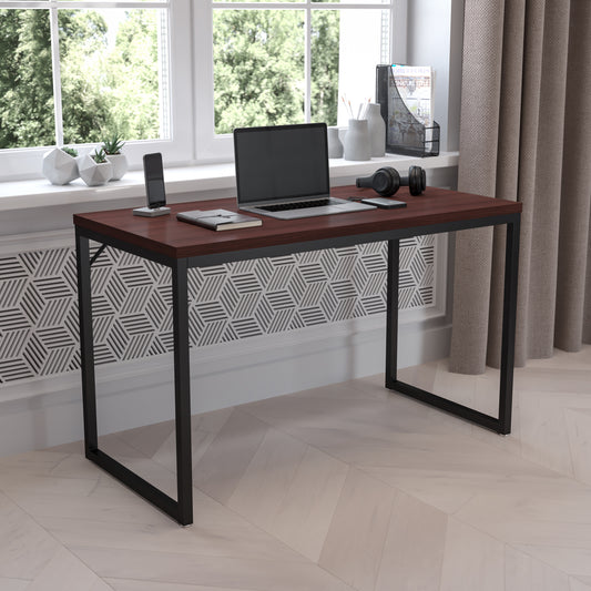 Tiverton Industrial Modern Desk - Commercial Grade Office Computer Desk and Home Office Desk - 47" Long (Mahogany/Black) Mahogany Top/Black Frame GC-GF156-12-MHG-GG