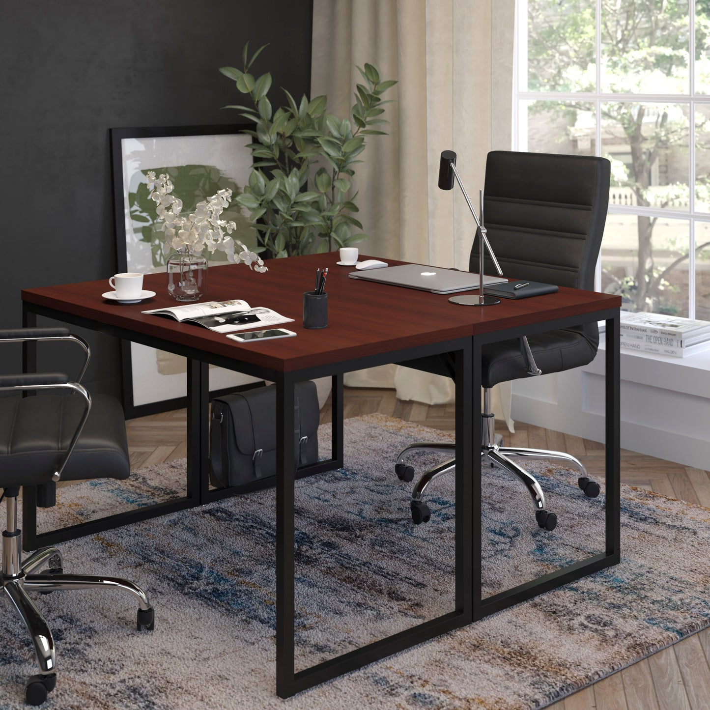 Tiverton Industrial Modern Desk - Commercial Grade Office Computer Desk and Home Office Desk - 47" Long (Mahogany/Black) Mahogany Top/Black Frame