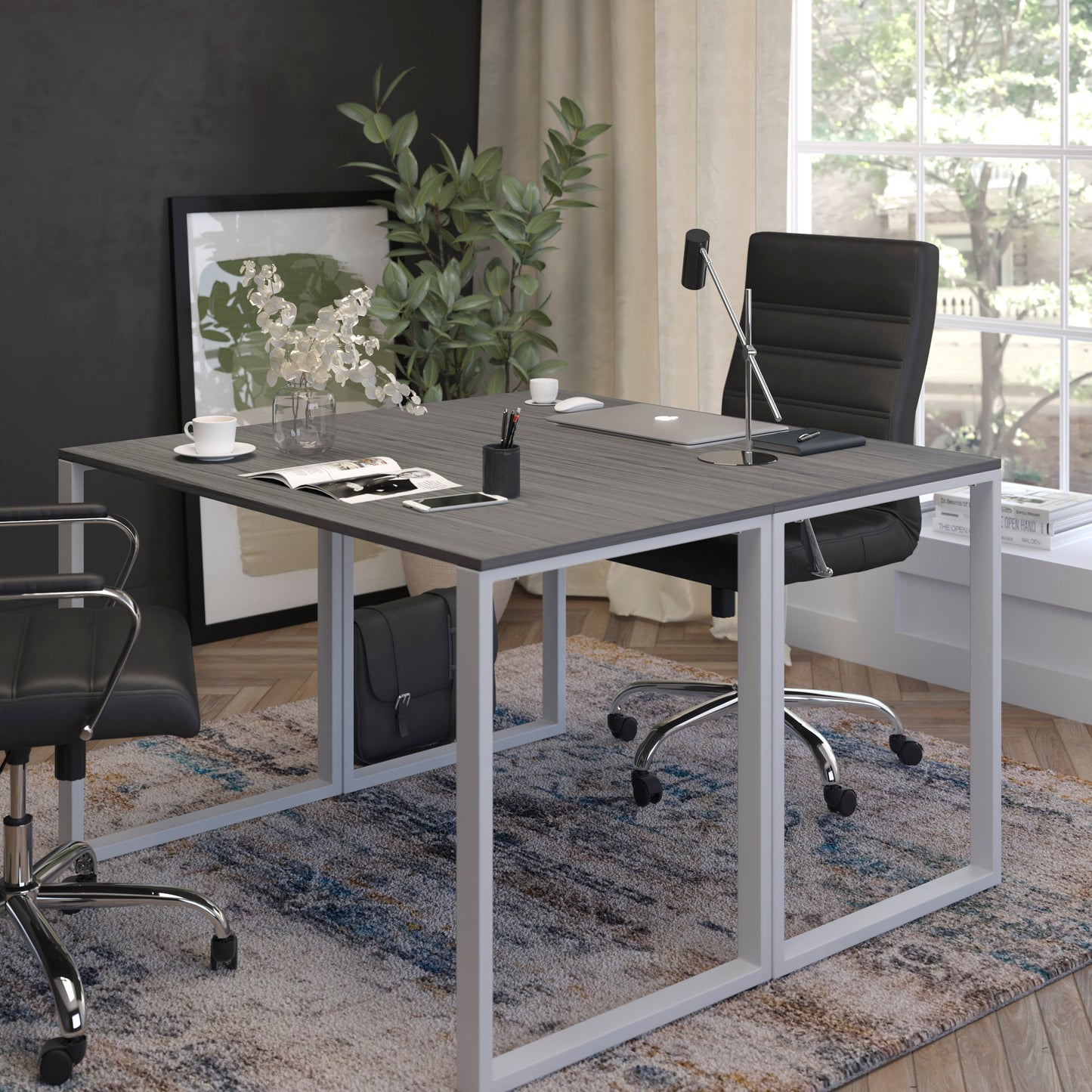 Kimberly Tiverton Industrial Modern Desk - Commercial Grade Office Computer Desk and Home Office Desk - 47" Long (Rustic Gray/White) Rustic Gray Top/White Frame