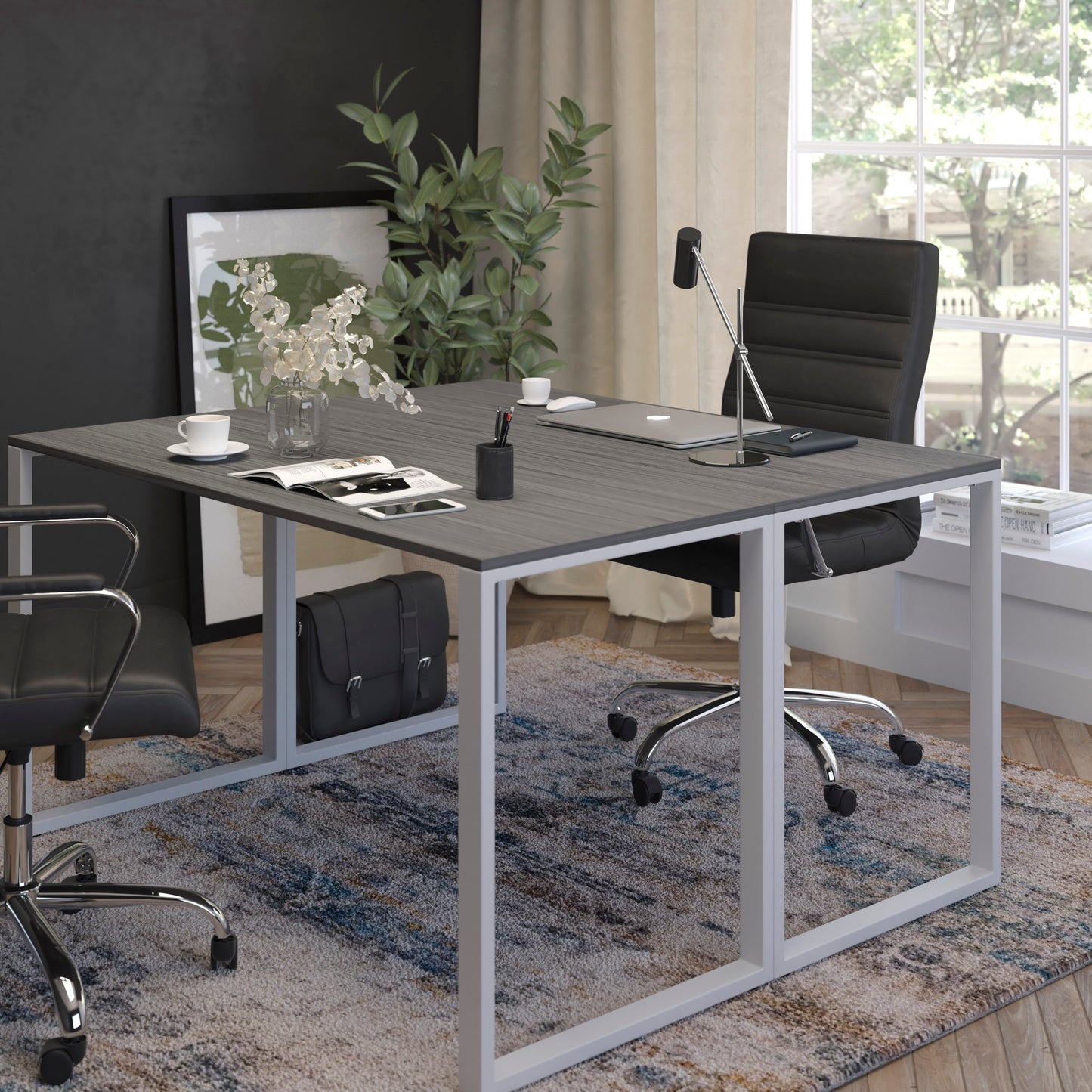 Kimberly Modern Commercial Grade Desk Industrial Style Computer Desk Sturdy Home Office Desk - 55"L - Rustic Gray Rustic Gray