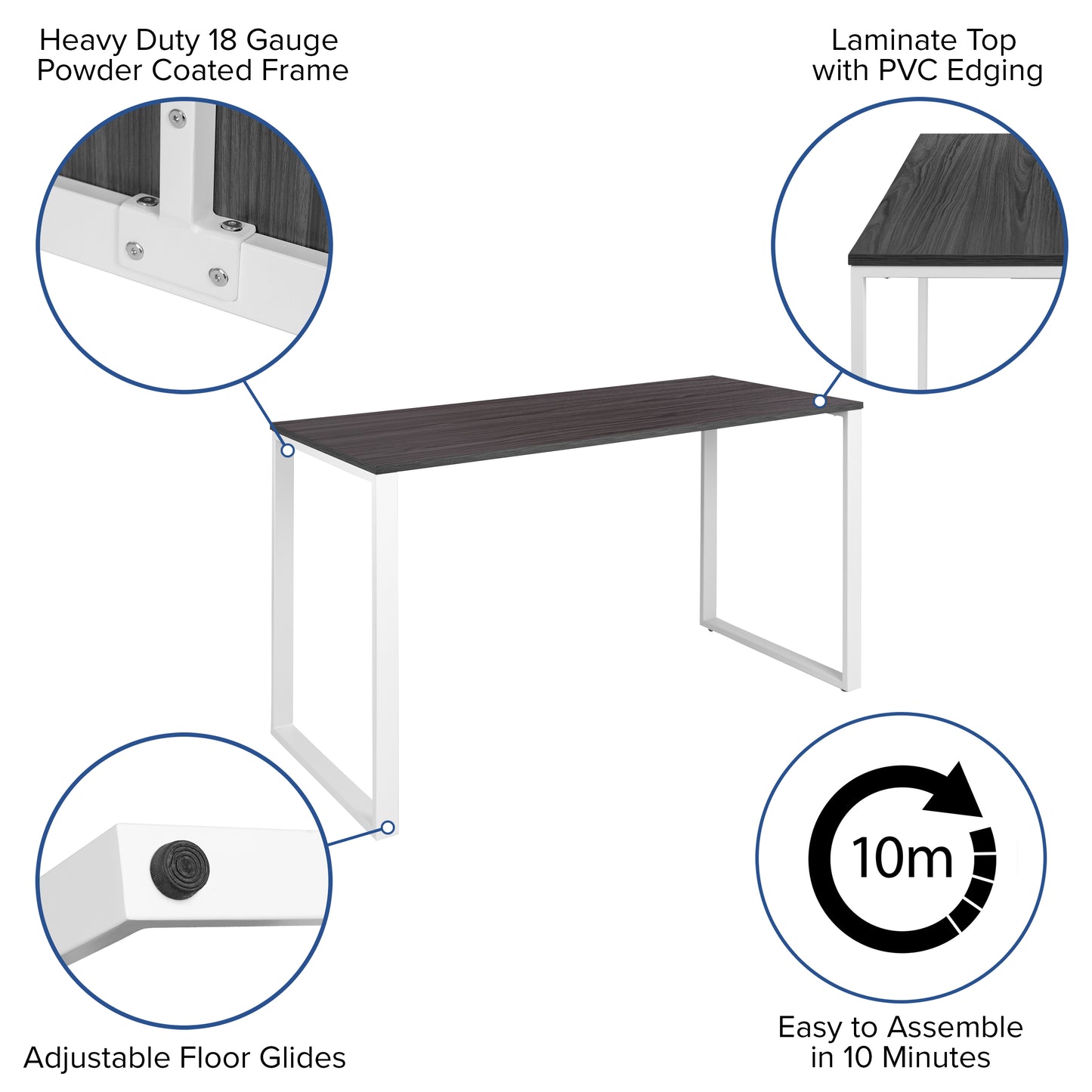 Kimberly Modern Commercial Grade Desk Industrial Style Computer Desk Sturdy Home Office Desk - 55"L - Rustic Gray Rustic Gray