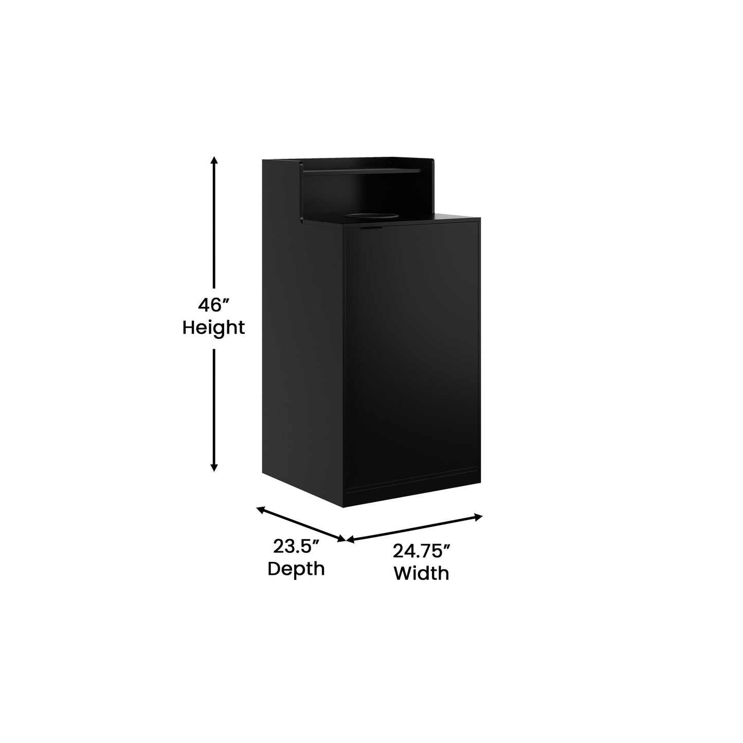 Dell Commercial Grade Trash Receptacle Enclosure for 32 Gallon Trash Cans with 8" Drop Hole and Upper Tray Shelf in Black Black