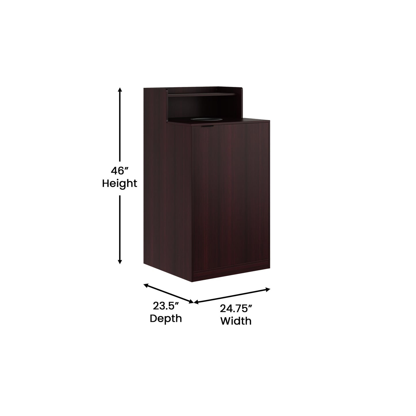 Dell Commercial Grade Trash Receptacle Enclosure for 32 Gallon Trash Cans with 8" Drop Hole and Upper Tray Shelf in Mahogany Mahogany