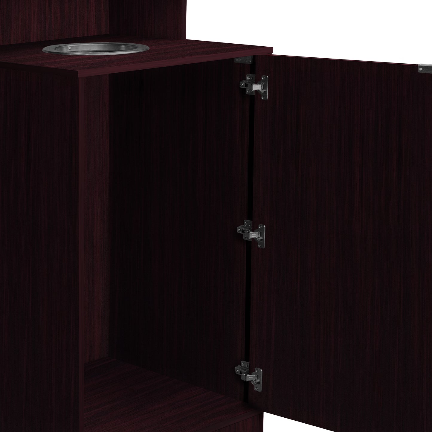 Dell Commercial Grade Trash Receptacle Enclosure for 32 Gallon Trash Cans with 8" Drop Hole and Upper Tray Shelf in Mahogany Mahogany