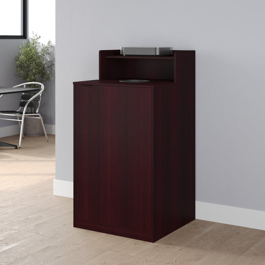 Dell Commercial Grade Trash Receptacle Enclosure for 32 Gallon Trash Cans with 8" Drop Hole and Upper Tray Shelf in Mahogany Mahogany