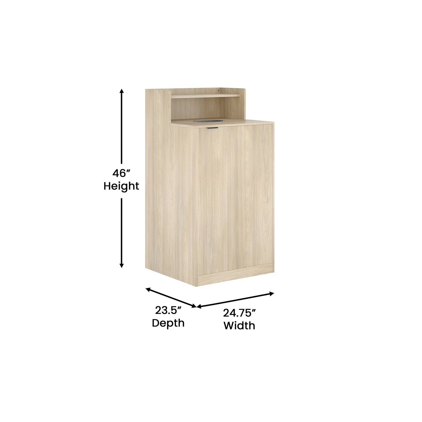 Dell Commercial Grade Trash Receptacle Enclosure for 32 Gallon Trash Cans with 8" Drop Hole and Upper Tray Shelf in Oak Oak