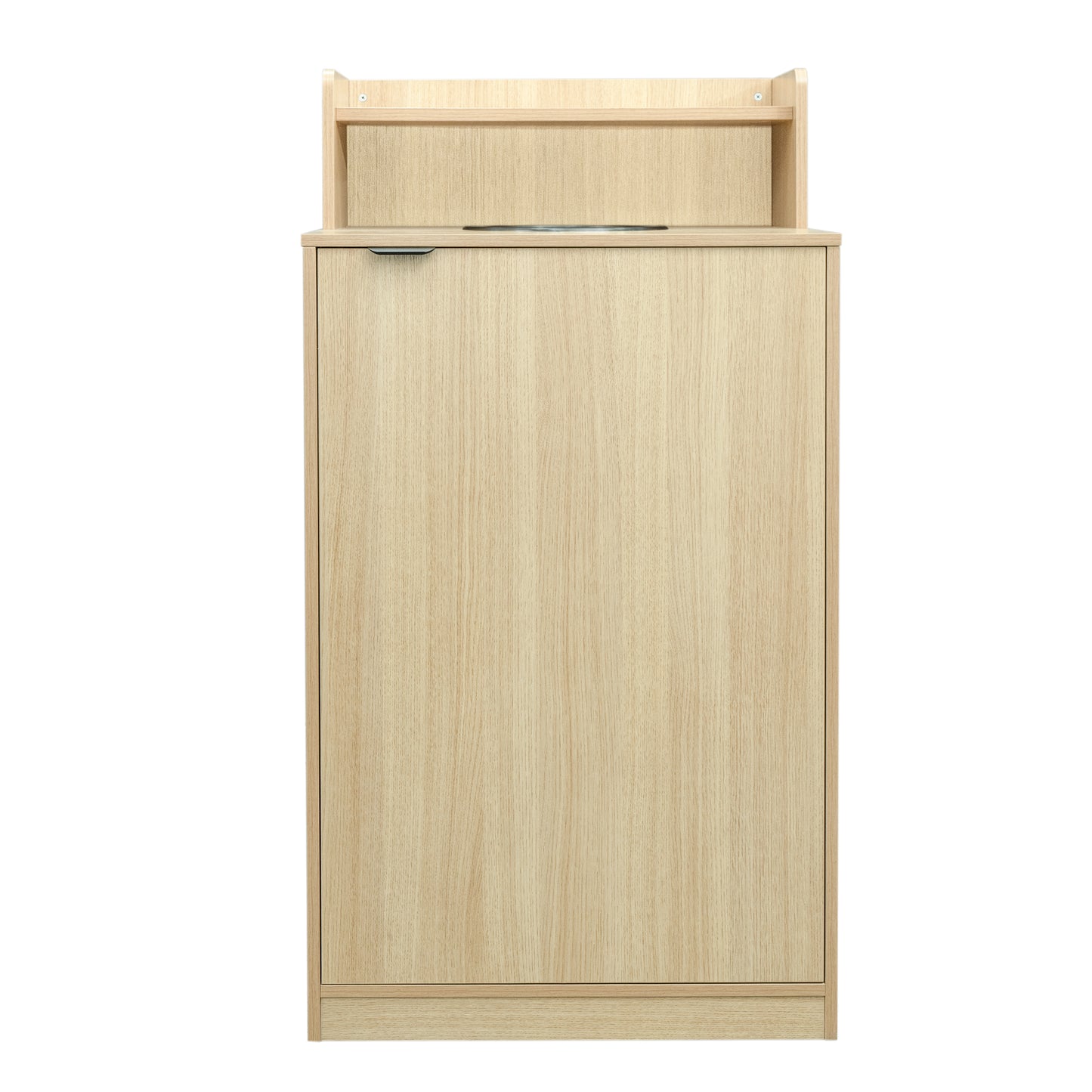 Dell Commercial Grade Trash Receptacle Enclosure for 32 Gallon Trash Cans with 8" Drop Hole and Upper Tray Shelf in Oak Oak