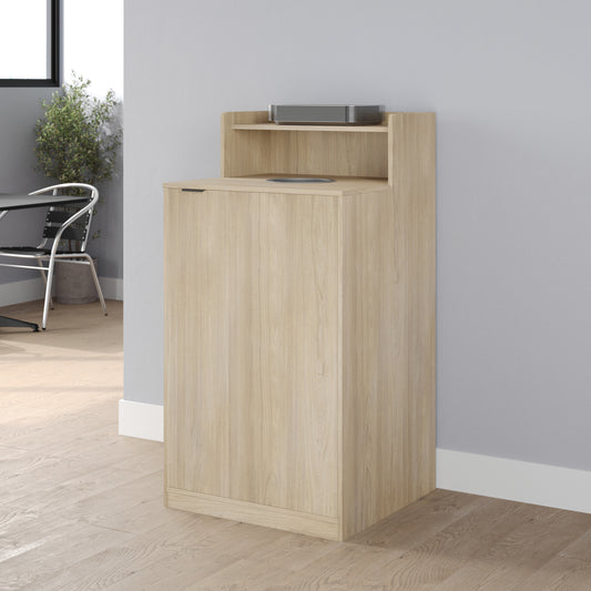 Dell Commercial Grade Trash Receptacle Enclosure for 32 Gallon Trash Cans with 8" Drop Hole and Upper Tray Shelf in Oak Oak