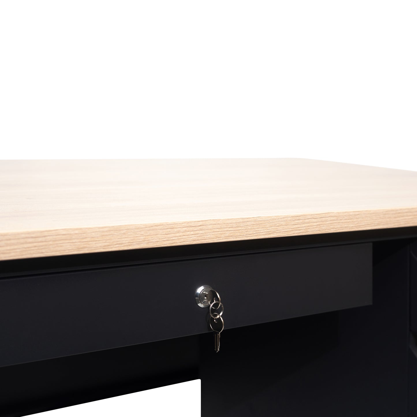 Cambridge Commercial Grade 30x48 Right Side Single Pedestal Desk with 3 Locking Drawers, White Oak Top and Black Frame White Oak