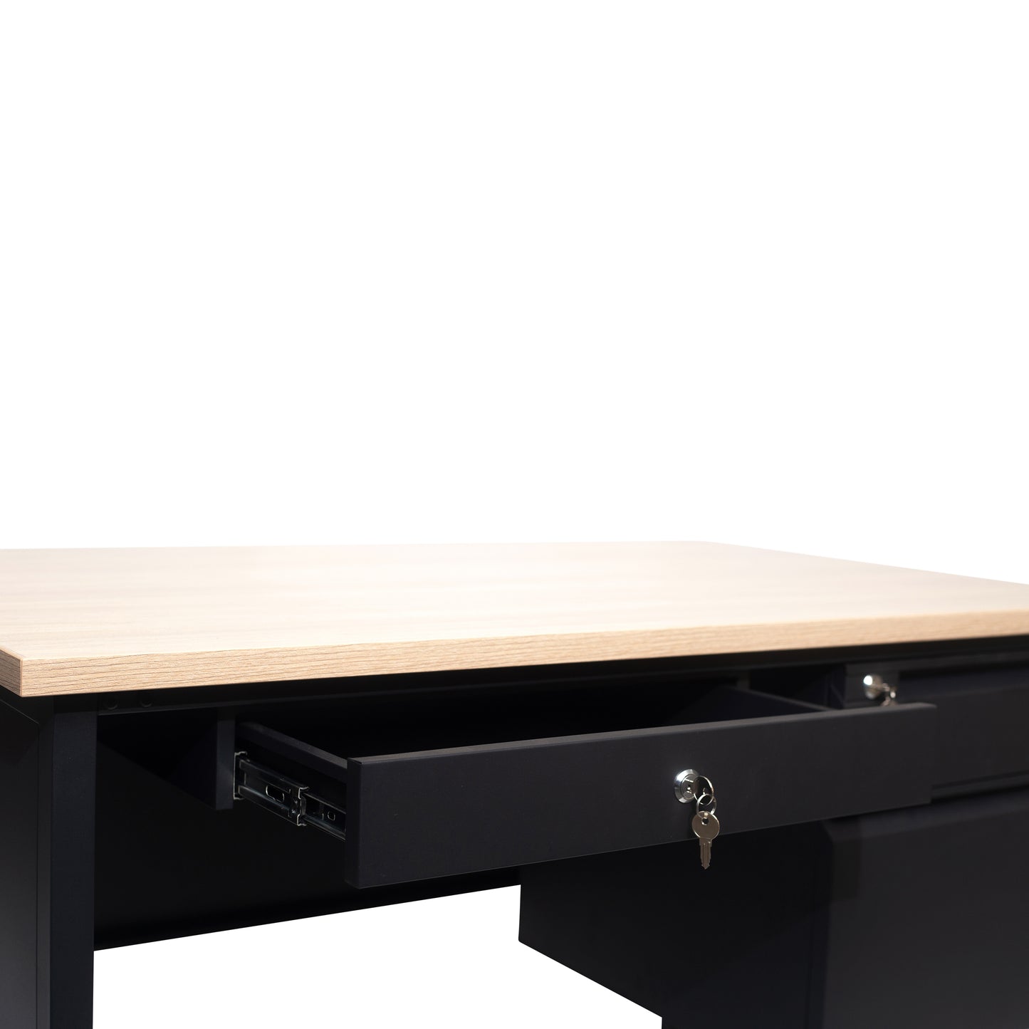 Cambridge Commercial Grade 30x48 Right Side Single Pedestal Desk with 3 Locking Drawers, White Oak Top and Black Frame White Oak