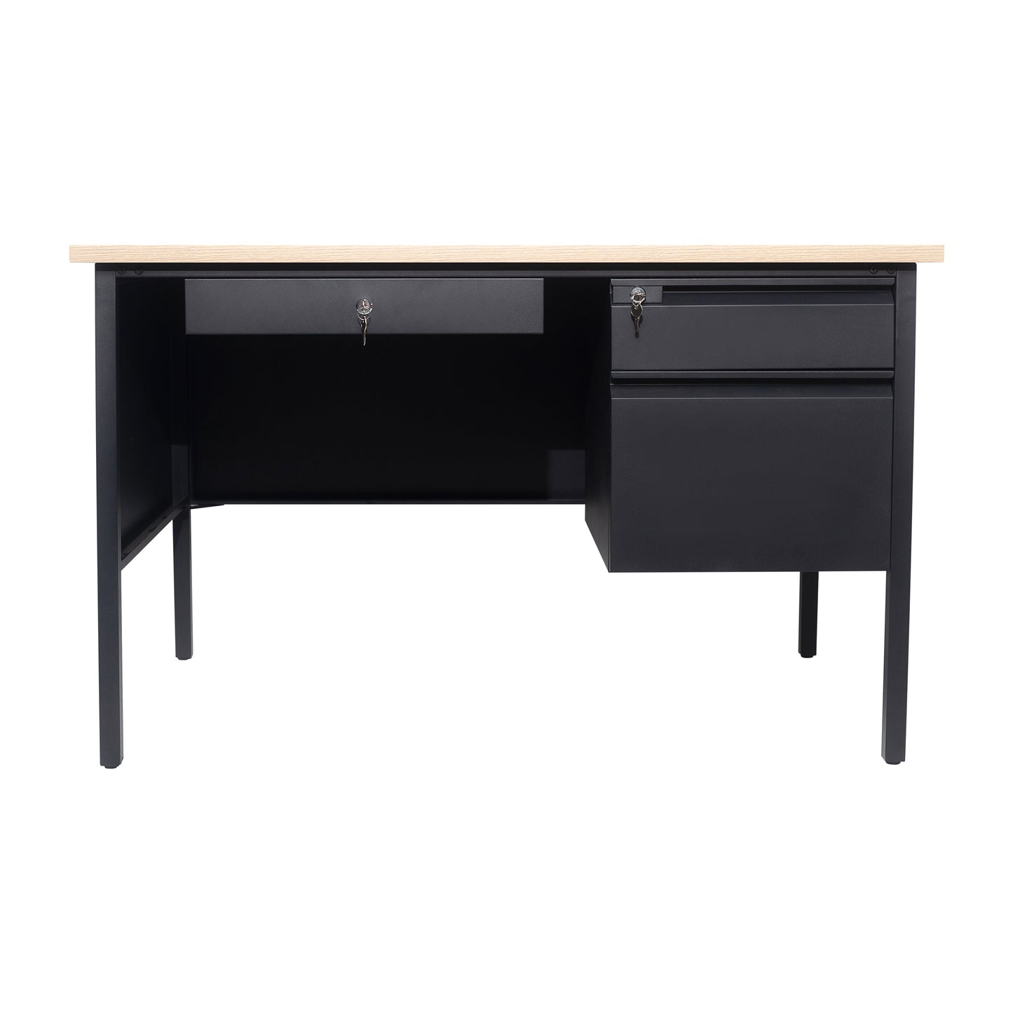 Cambridge Commercial Grade 30x48 Right Side Single Pedestal Desk with 3 Locking Drawers, White Oak Top and Black Frame White Oak