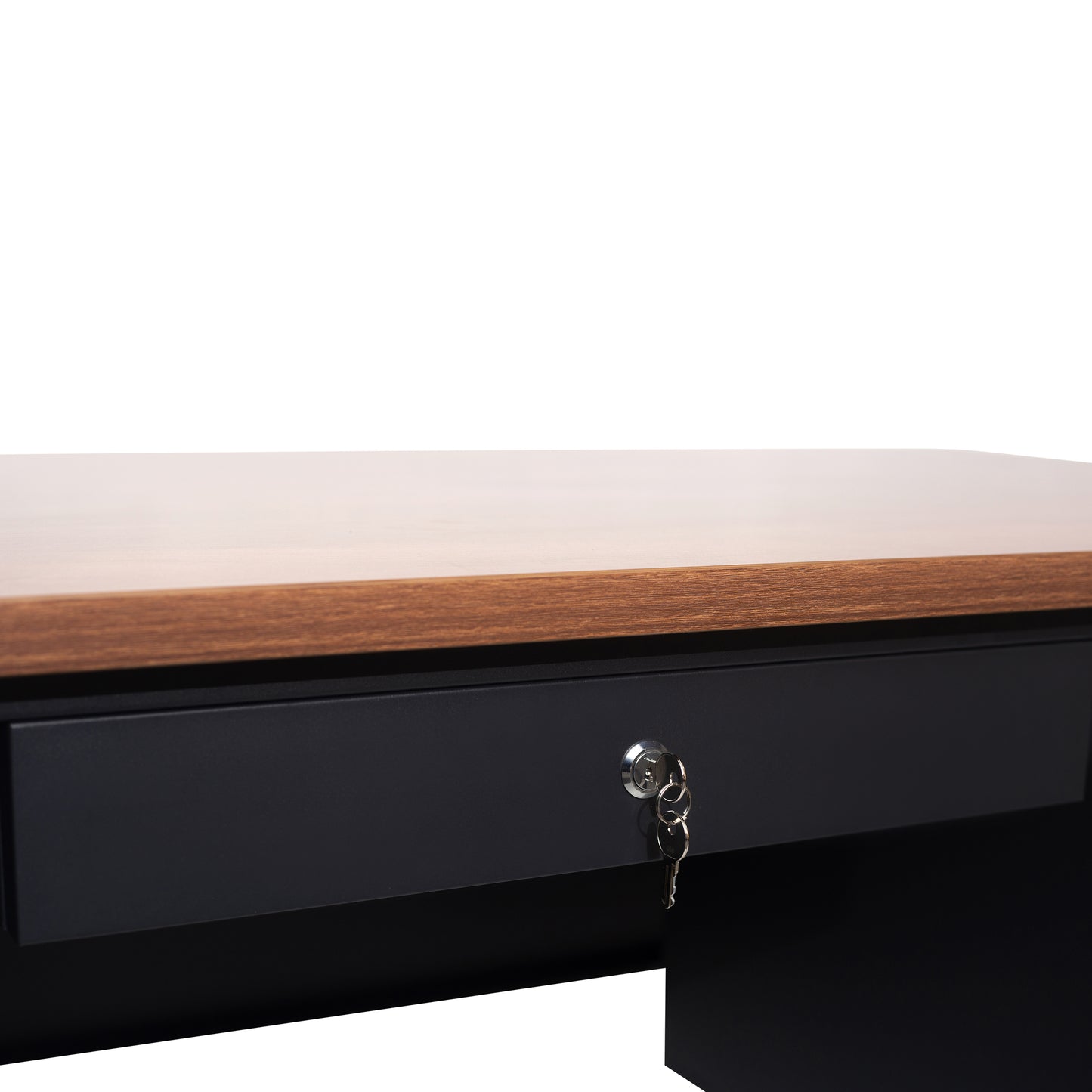 Cambridge Commercial Grade 30x48 Right Side Single Pedestal Desk with 3 Locking Drawers, Walnut Top and Black Frame Walnut