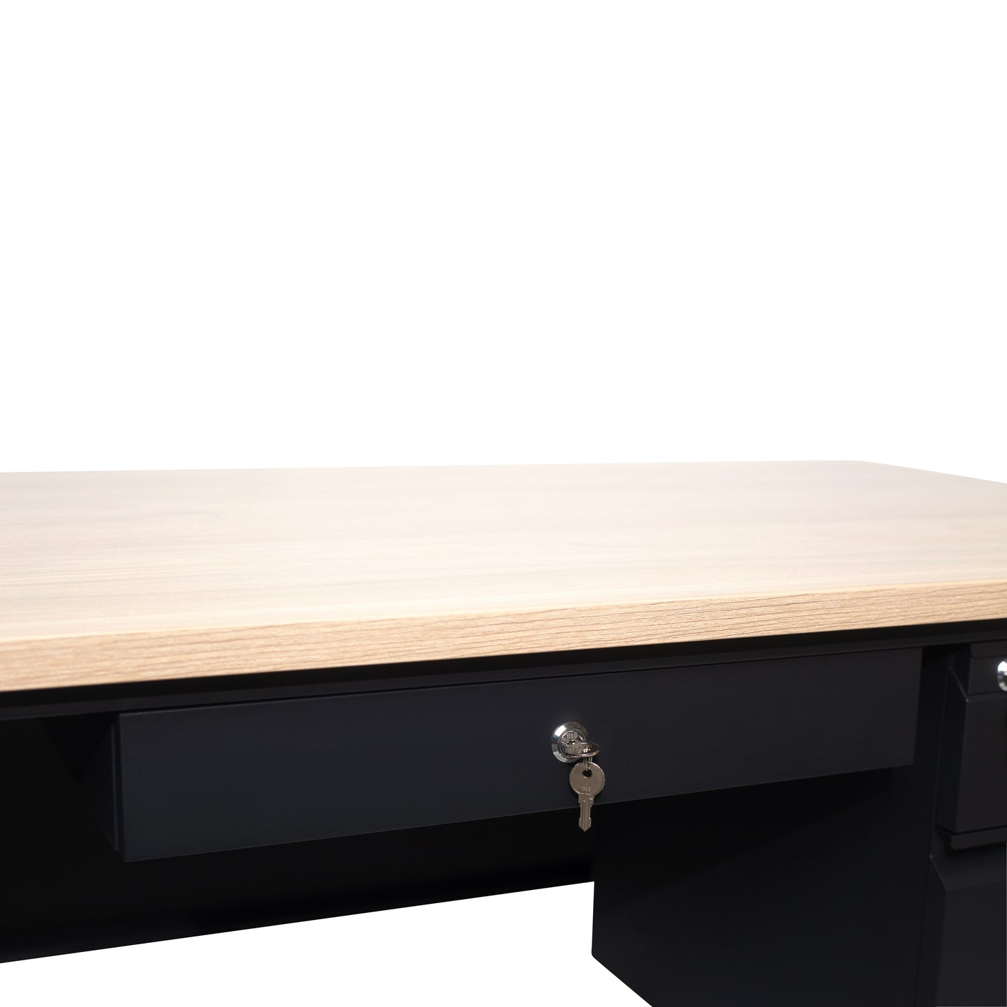 Cambridge Commercial Grade 30x60 Right Side Single Pedestal Desk with 3 Locking Drawers, White Oak Top and Black Frame White Oak
