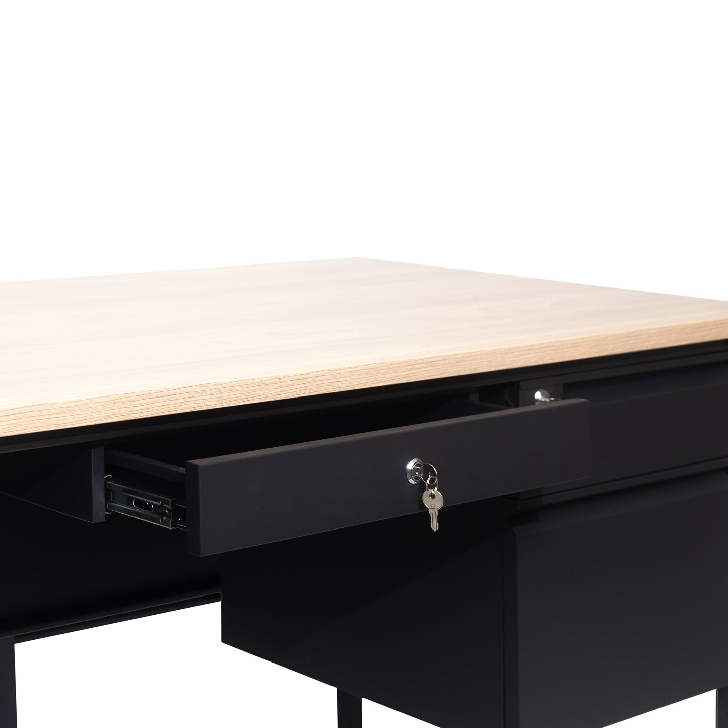 Cambridge Commercial Grade 30x60 Right Side Single Pedestal Desk with 3 Locking Drawers, White Oak Top and Black Frame White Oak