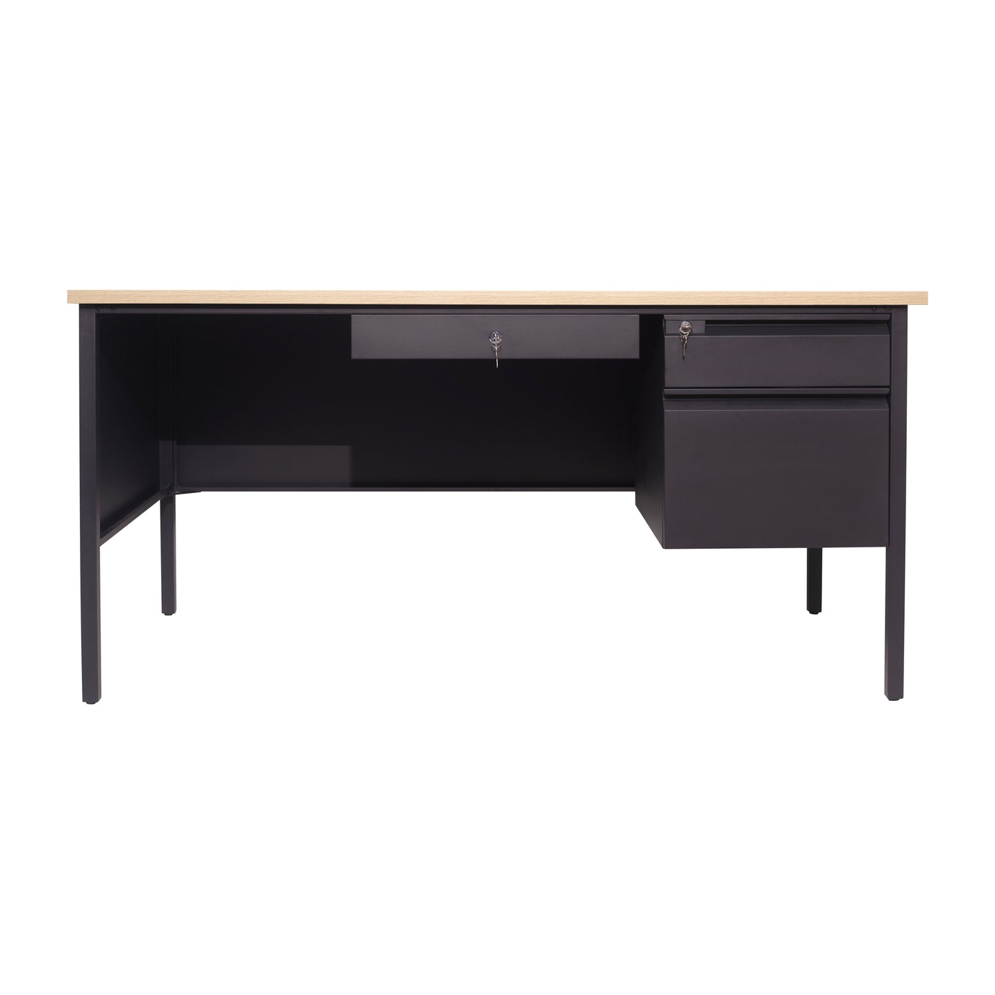 Cambridge Commercial Grade 30x60 Right Side Single Pedestal Desk with 3 Locking Drawers, White Oak Top and Black Frame White Oak