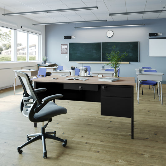 Cambridge Commercial Grade 30x60 Right Side Single Pedestal Desk with 3 Locking Drawers, White Oak Top and Black Frame White Oak GC-M-BLK-175-WHTOAK-GG