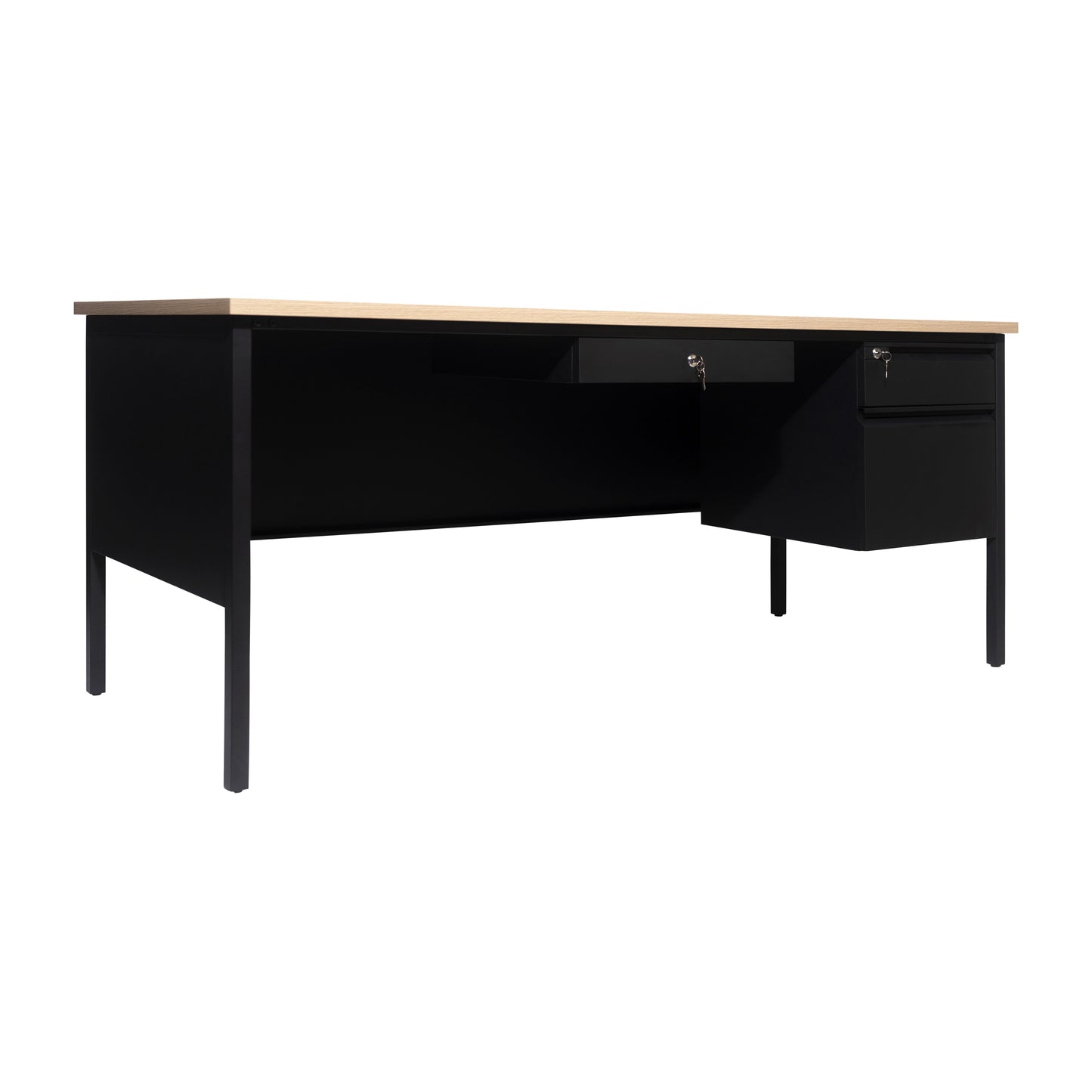Cambridge Commercial Grade 30x70 Right Side Single Pedestal Desk with 3 Locking Drawers, White Oak Top and Black Frame White Oak GC-M-BLK-177-WHTOAK-GG