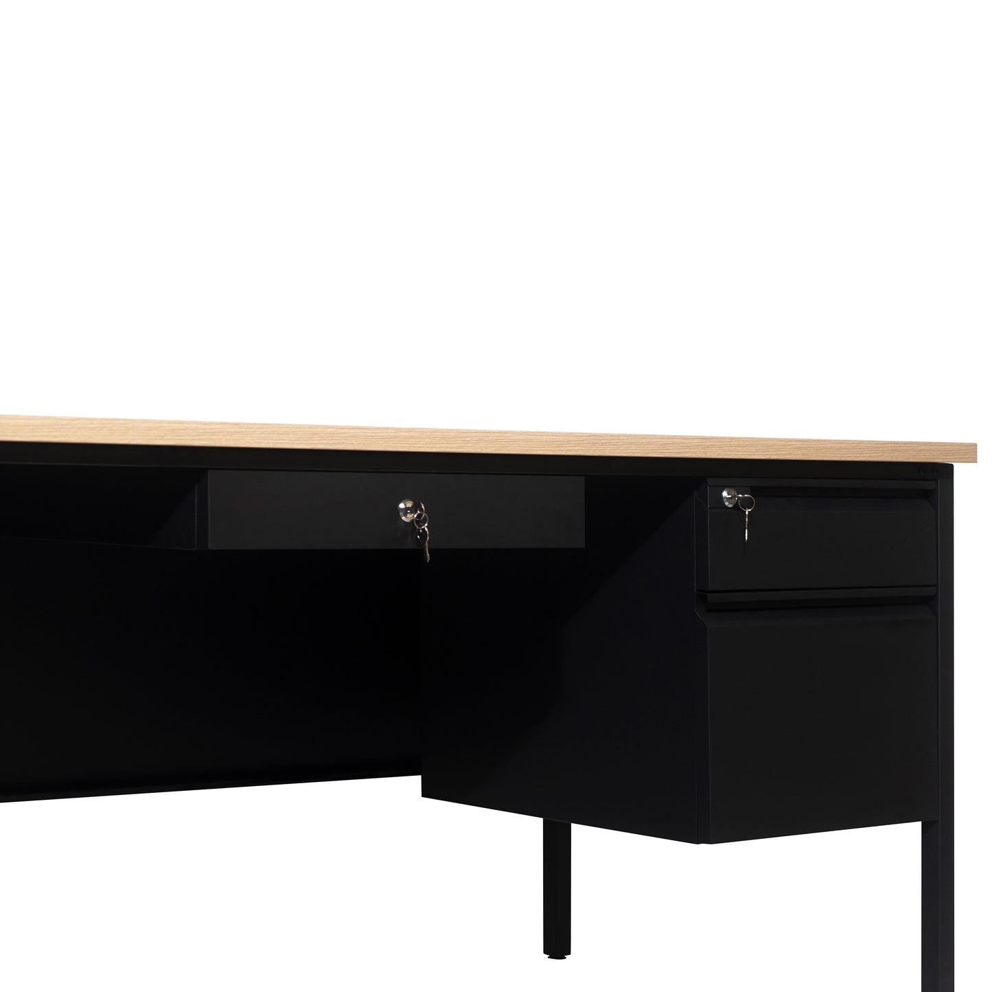 Cambridge Commercial Grade 30x70 Right Side Single Pedestal Desk with 3 Locking Drawers, White Oak Top and Black Frame White Oak GC-M-BLK-177-WHTOAK-GG
