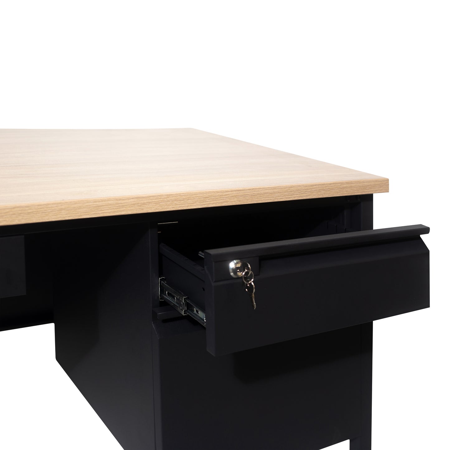 Cambridge Commercial Grade 30x70 Right Side Single Pedestal Desk with 3 Locking Drawers, White Oak Top and Black Frame White Oak GC-M-BLK-177-WHTOAK-GG