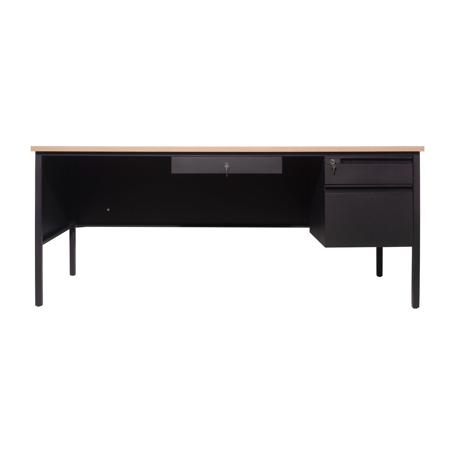 Cambridge Commercial Grade 30x70 Right Side Single Pedestal Desk with 3 Locking Drawers, White Oak Top and Black Frame White Oak GC-M-BLK-177-WHTOAK-GG