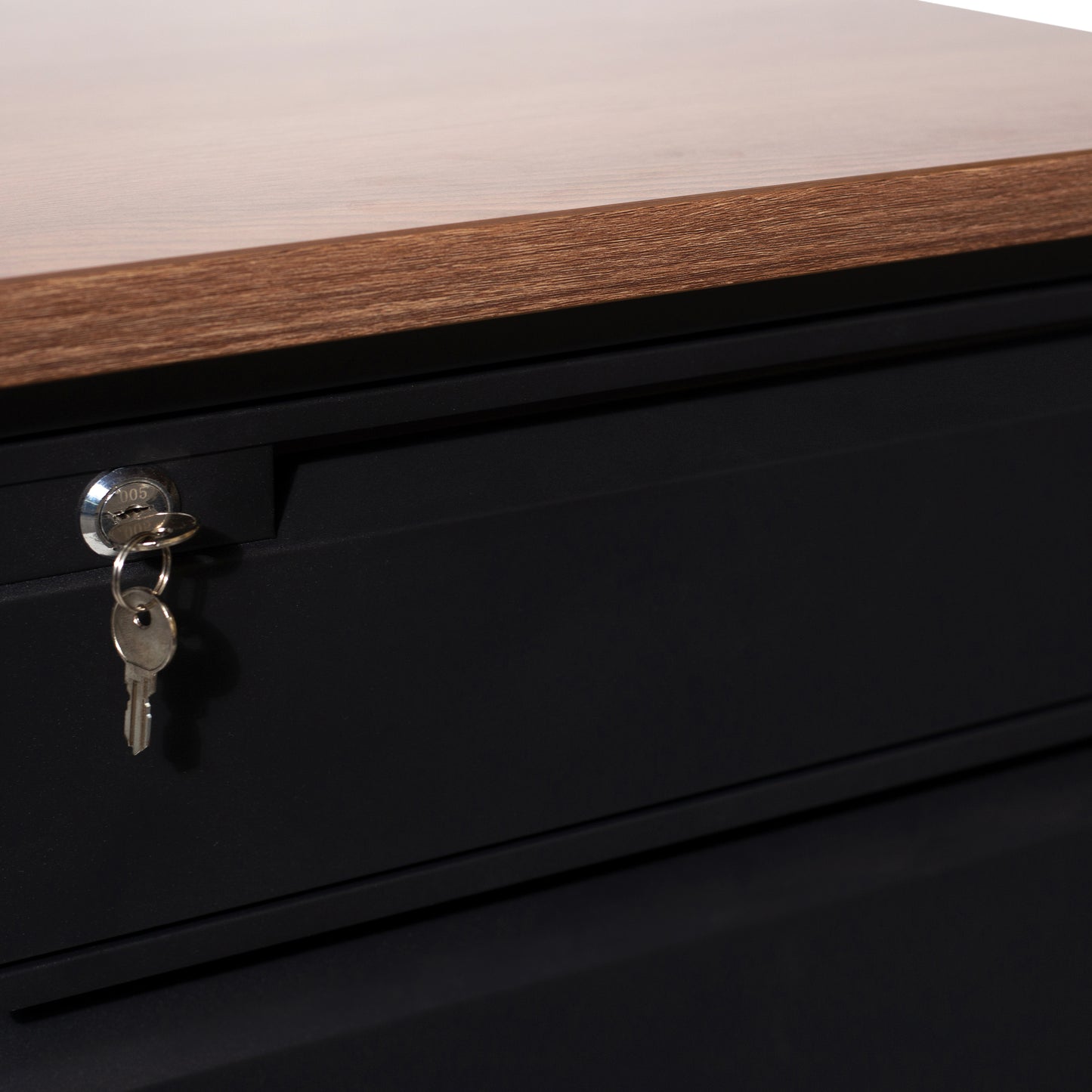 Cambridge Commercial Grade 30x70 Right Side Single Pedestal Desk with 3 Locking Drawers, Walnut Top and Black Frame Walnut