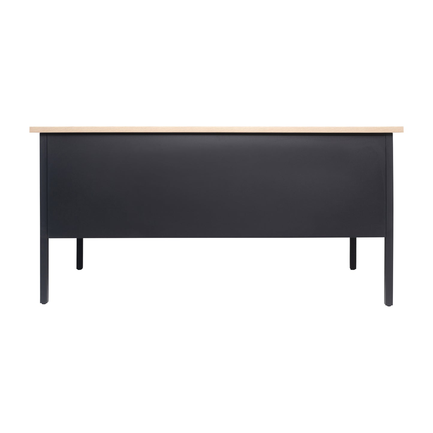 Cambridge Commercial Grade 30x60 Double Pedestal Desk with 5 Locking Drawers, White Oak Top and Black Frame White Oak