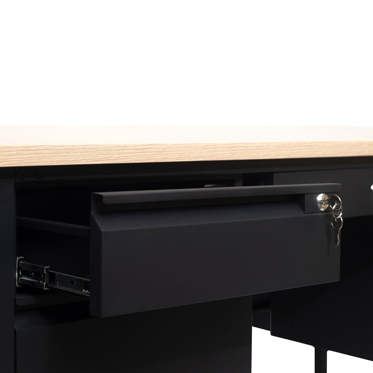 Cambridge Commercial Grade 30x60 Double Pedestal Desk with 5 Locking Drawers, White Oak Top and Black Frame White Oak