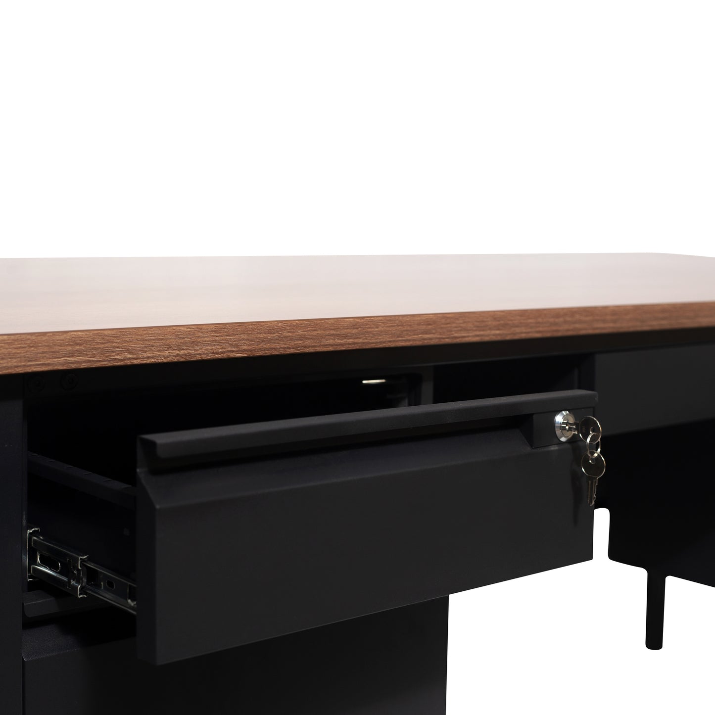 Cambridge Commercial Grade 30x60 Double Pedestal Desk with 5 Locking Drawers, Walnut Top and Black Frame Walnut