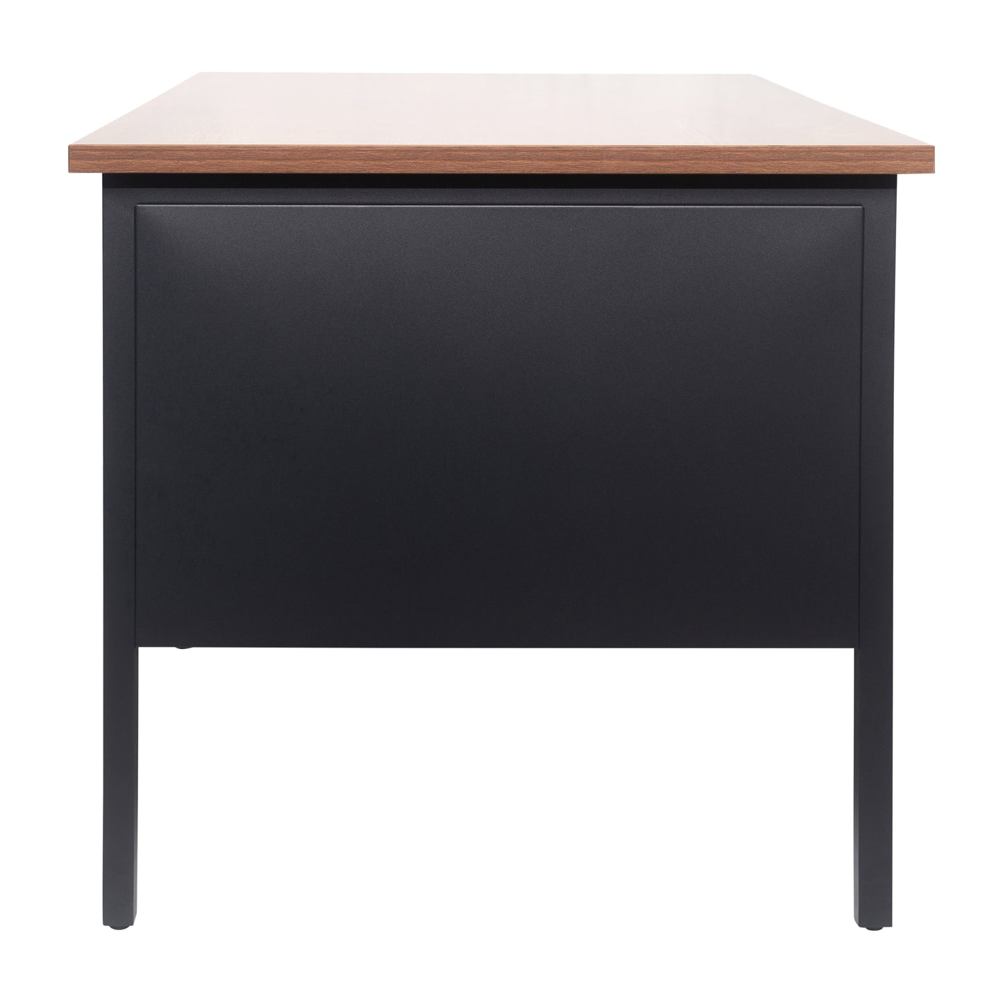 Cambridge Commercial Grade 30x60 Double Pedestal Desk with 5 Locking Drawers, Walnut Top and Black Frame Walnut