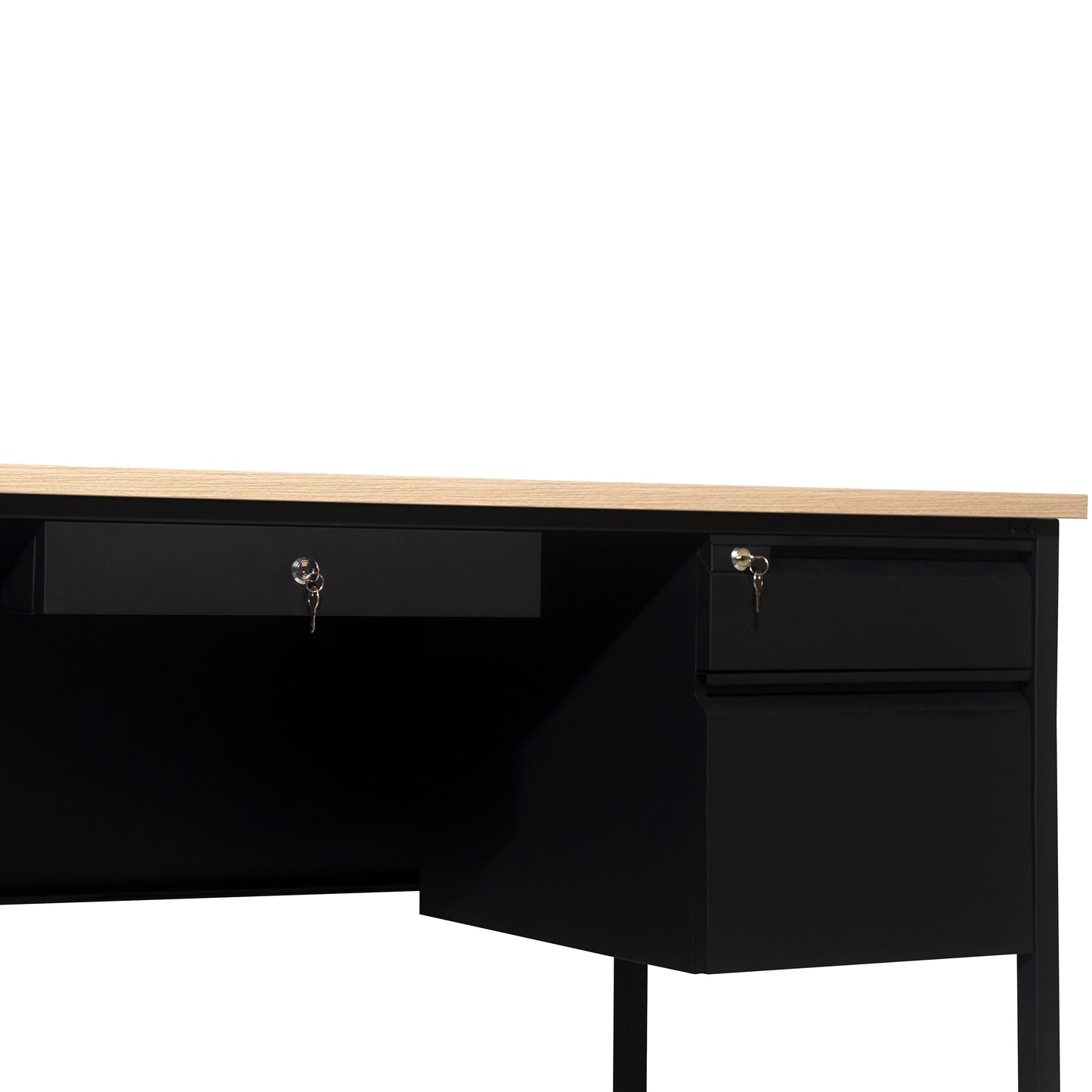 Cambridge Commercial Grade 30x70 Double Pedestal Desk with 5 Locking Drawers, White Oak Top and Black Frame White Oak GC-M-BLK-180-WHTOAK-GG
