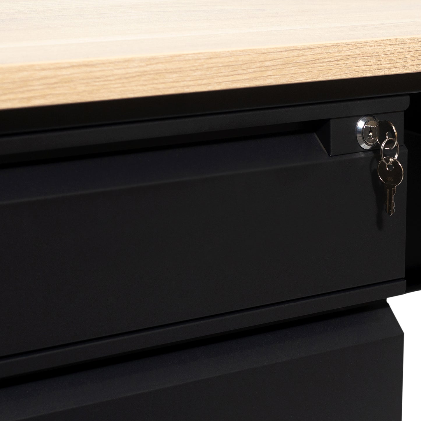Cambridge Commercial Grade 30x70 Double Pedestal Desk with 5 Locking Drawers, White Oak Top and Black Frame White Oak GC-M-BLK-180-WHTOAK-GG