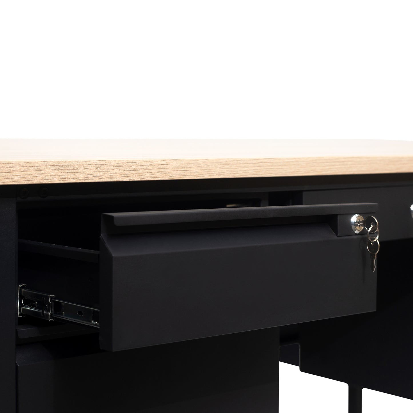 Cambridge Commercial Grade 30x70 Double Pedestal Desk with 5 Locking Drawers, White Oak Top and Black Frame White Oak GC-M-BLK-180-WHTOAK-GG