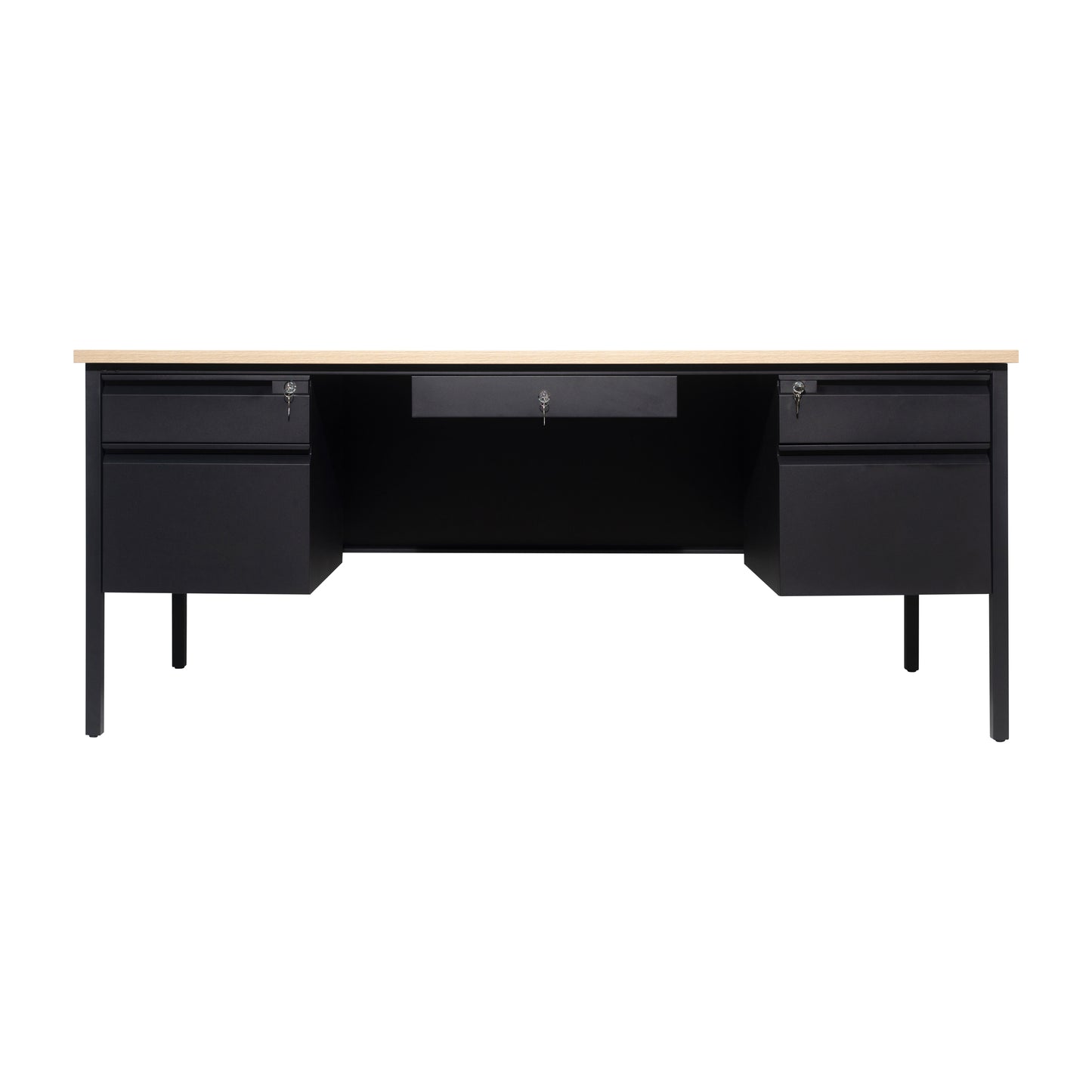 Cambridge Commercial Grade 30x70 Double Pedestal Desk with 5 Locking Drawers, White Oak Top and Black Frame White Oak GC-M-BLK-180-WHTOAK-GG
