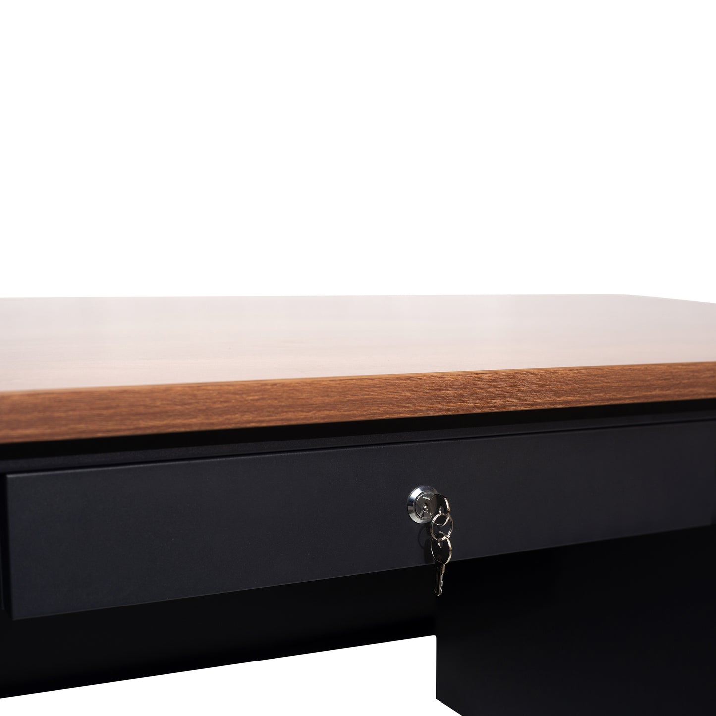 Cambridge Commercial Grade 30x70 Double Pedestal Desk with 5 Locking Drawers, Walnut Top and Black Frame Walnut