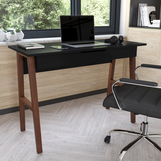 Darla Home Office Writing Computer Desk with Drawer - Table Desk for Writing and Work, Black/Walnut Black Top/Walnut Frame GC-MBLK60-BK-WAL-GG