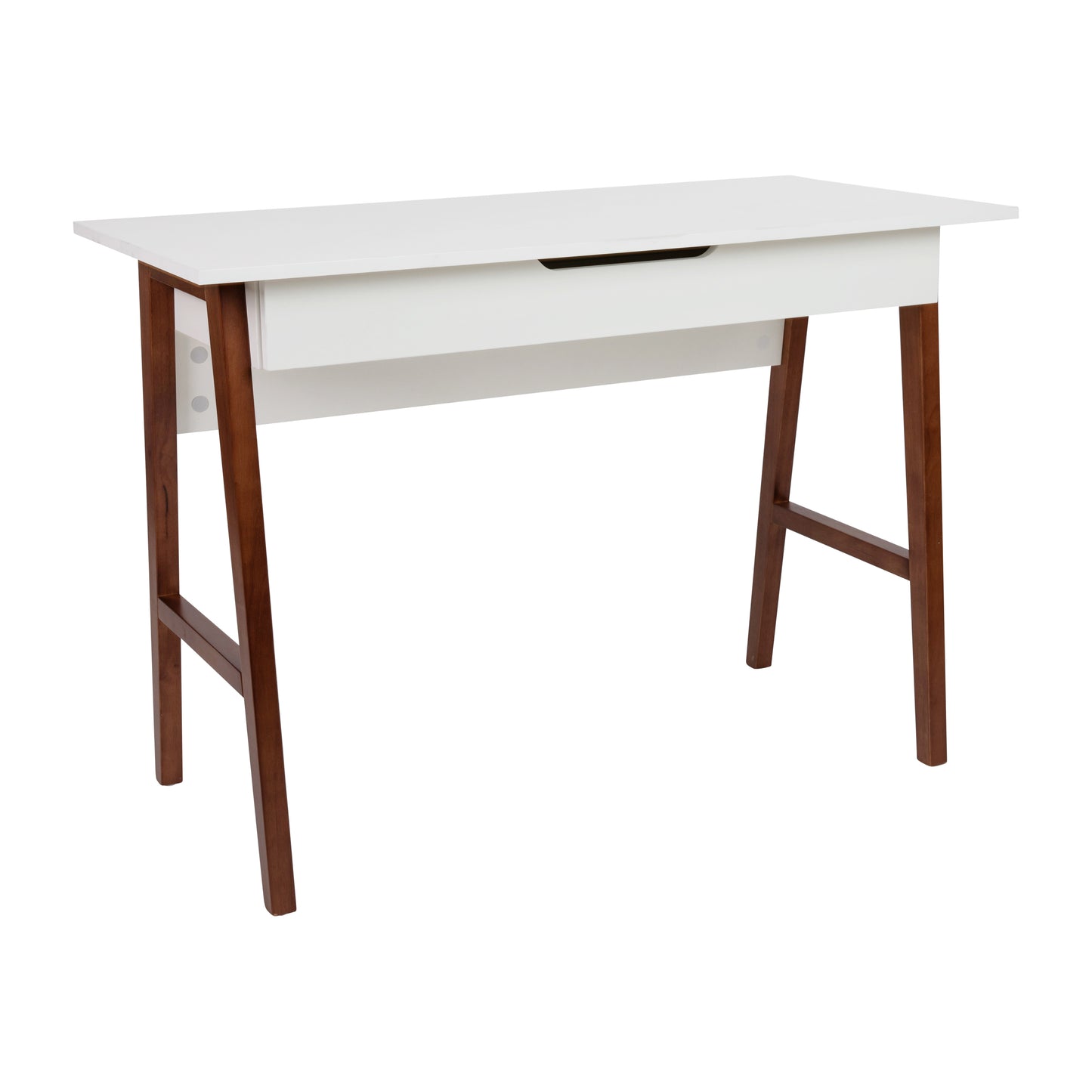 Darla Home Office Writing Computer Desk with Drawer - Table Desk for Writing and Work, White/Walnut White Top/Walnut Frame