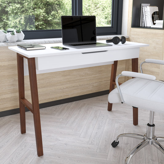 Darla Home Office Writing Computer Desk with Drawer - Table Desk for Writing and Work, White/Walnut White Top/Walnut Frame GC-MBLK60-WH-WAL-GG