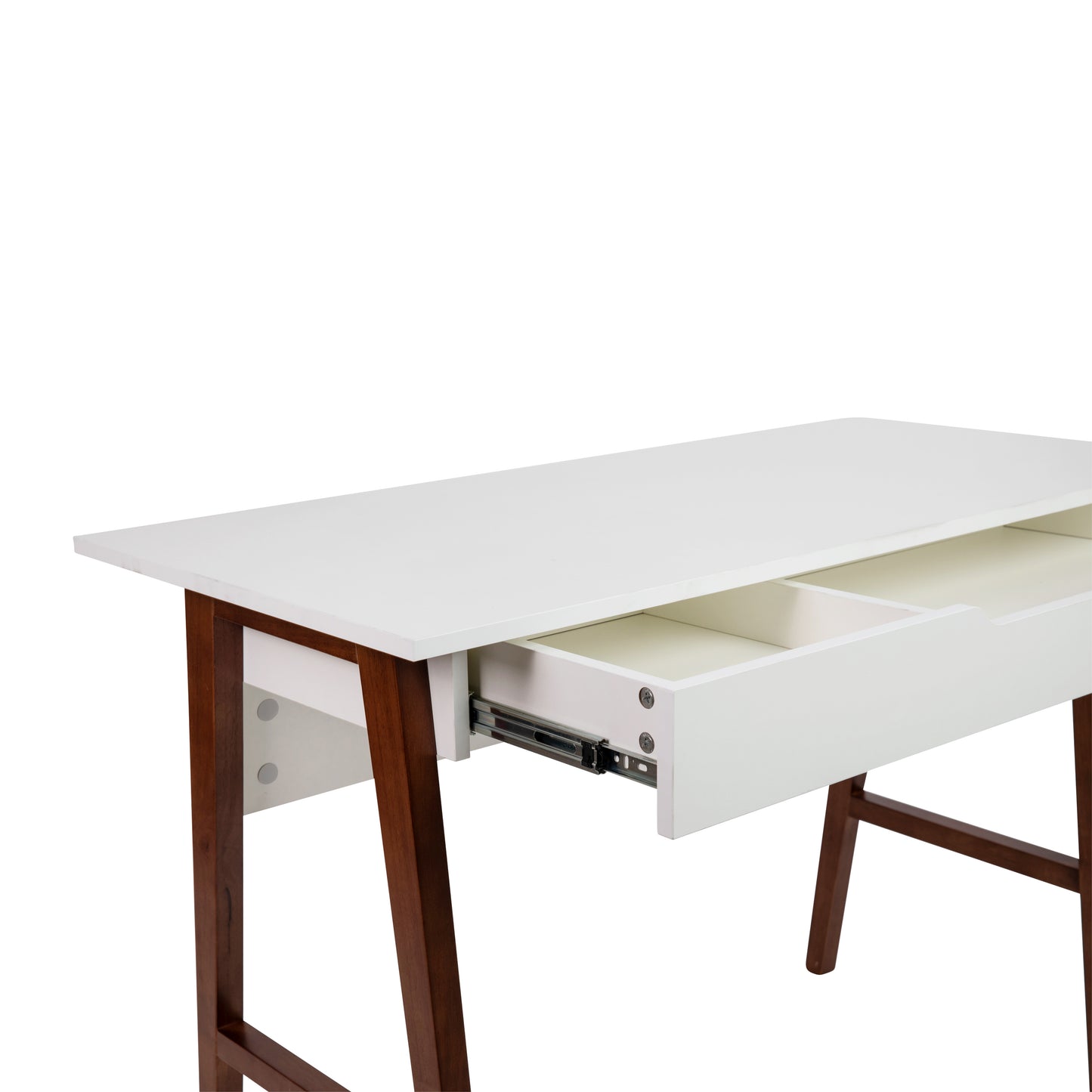 Darla Home Office Writing Computer Desk with Drawer - Table Desk for Writing and Work, White/Walnut White Top/Walnut Frame